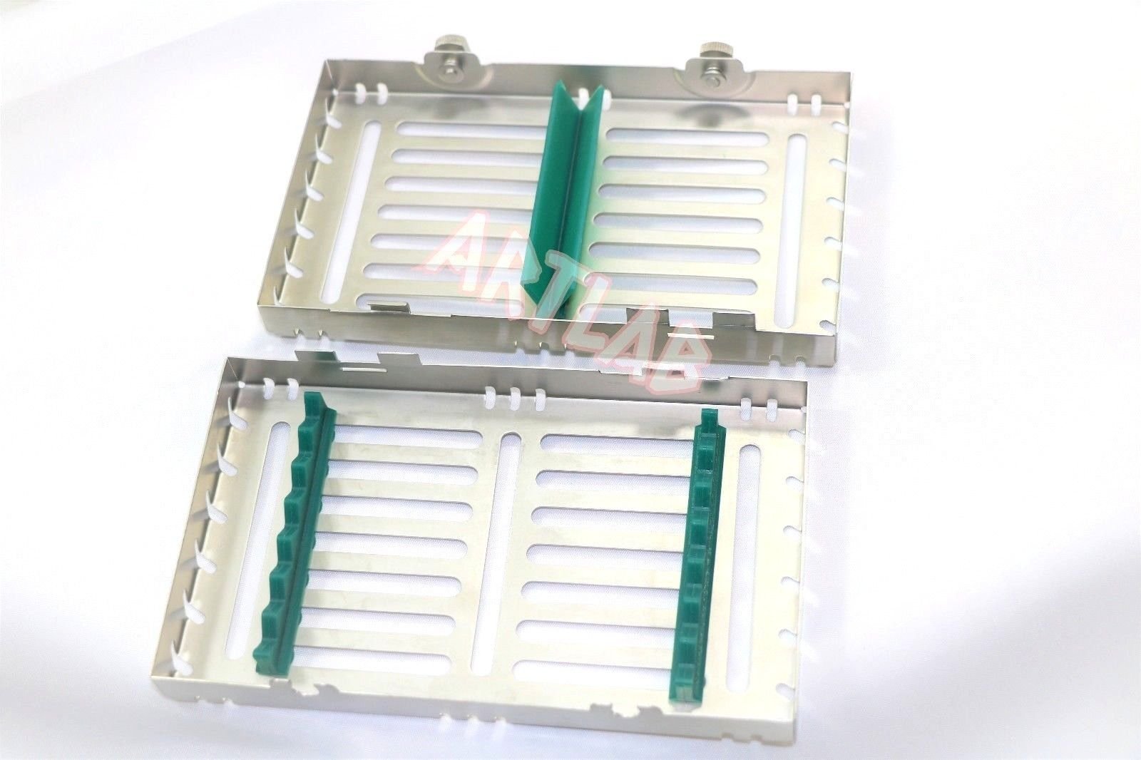 GERMAN DENTAL AUTOCLAVE STERILIZATION CASSETTES RACKS BOX for 7 INSTRUMENTS GREEN CYNAMED