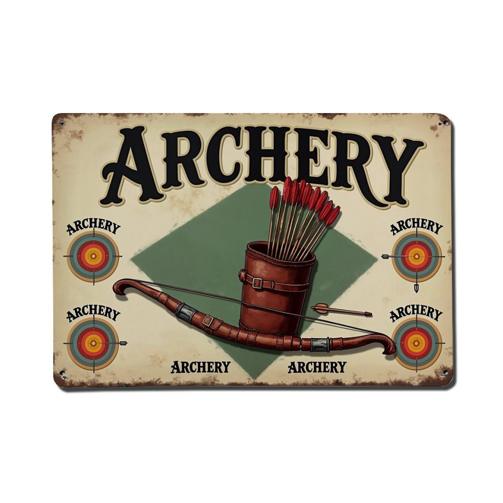 Archery Target Bow Arrow Quiver Metal Tin Sign Plaque