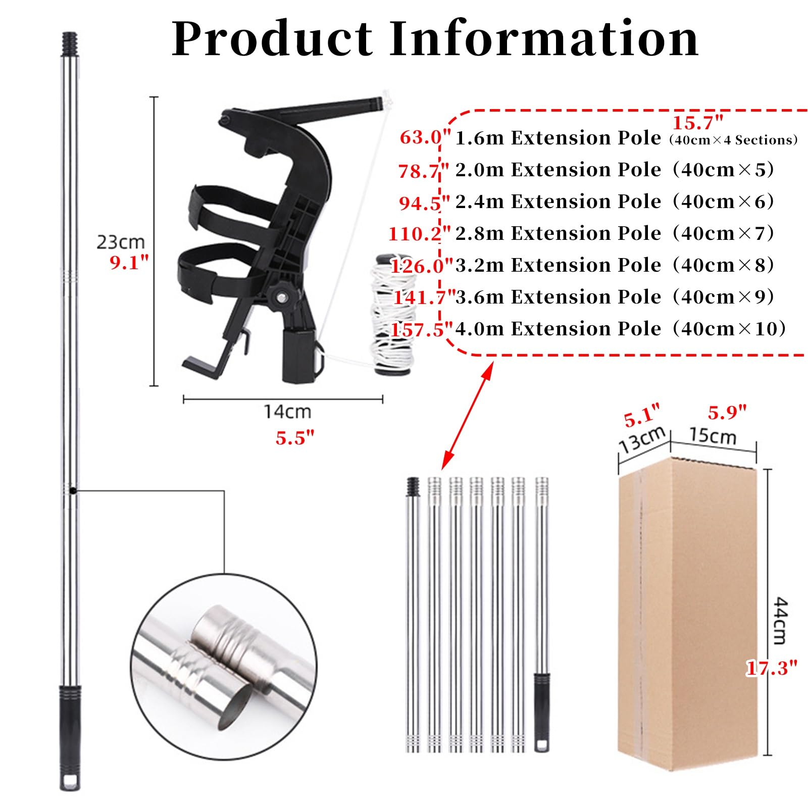 FORRTY Przedłużka Spray Teleskopowa, Adapter Do Puszek Aerozolowych, Regulowany Kąt 0–115°, Lanca Długa Na Os, Przedłużacz Malarski, Czyścik Do Okien 1.6m–4.0m(4.0m)
