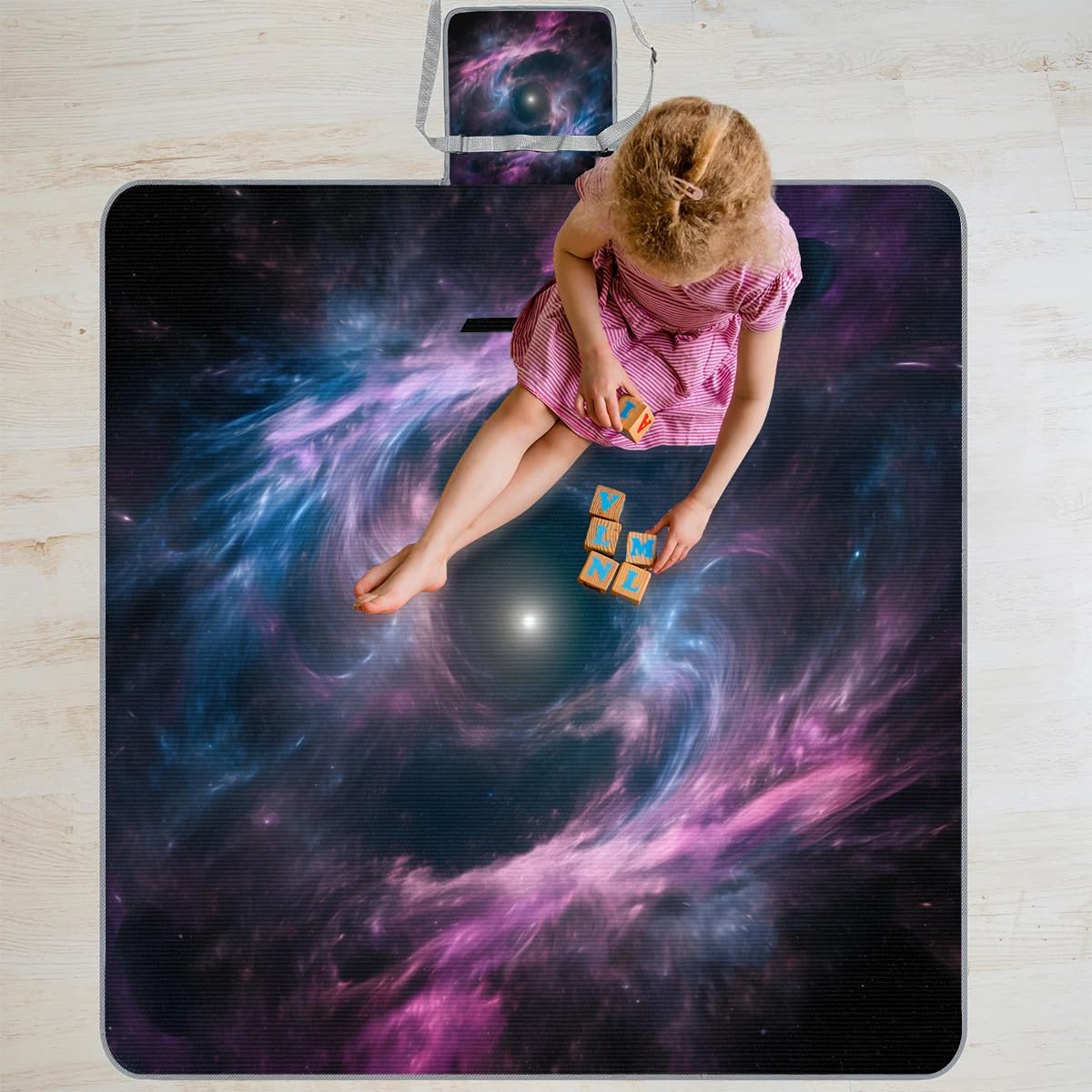 Manta de picnic de 150 x 145 cm, diseño abstracto de nebulosa galaxia, plegable, manta de playa para exteriores, impermeable, para playa, camping, senderismo, picnic