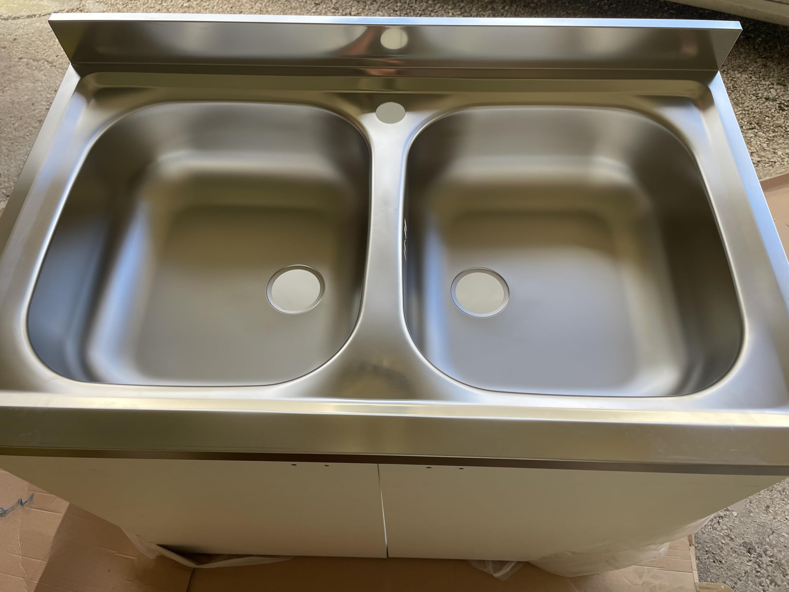 Mobile Cucina Sottolavello con Lavello DUE VASCHE Acciaio INOX 304-2 ante in Bianco Frassino, cm 80x50 H.88
