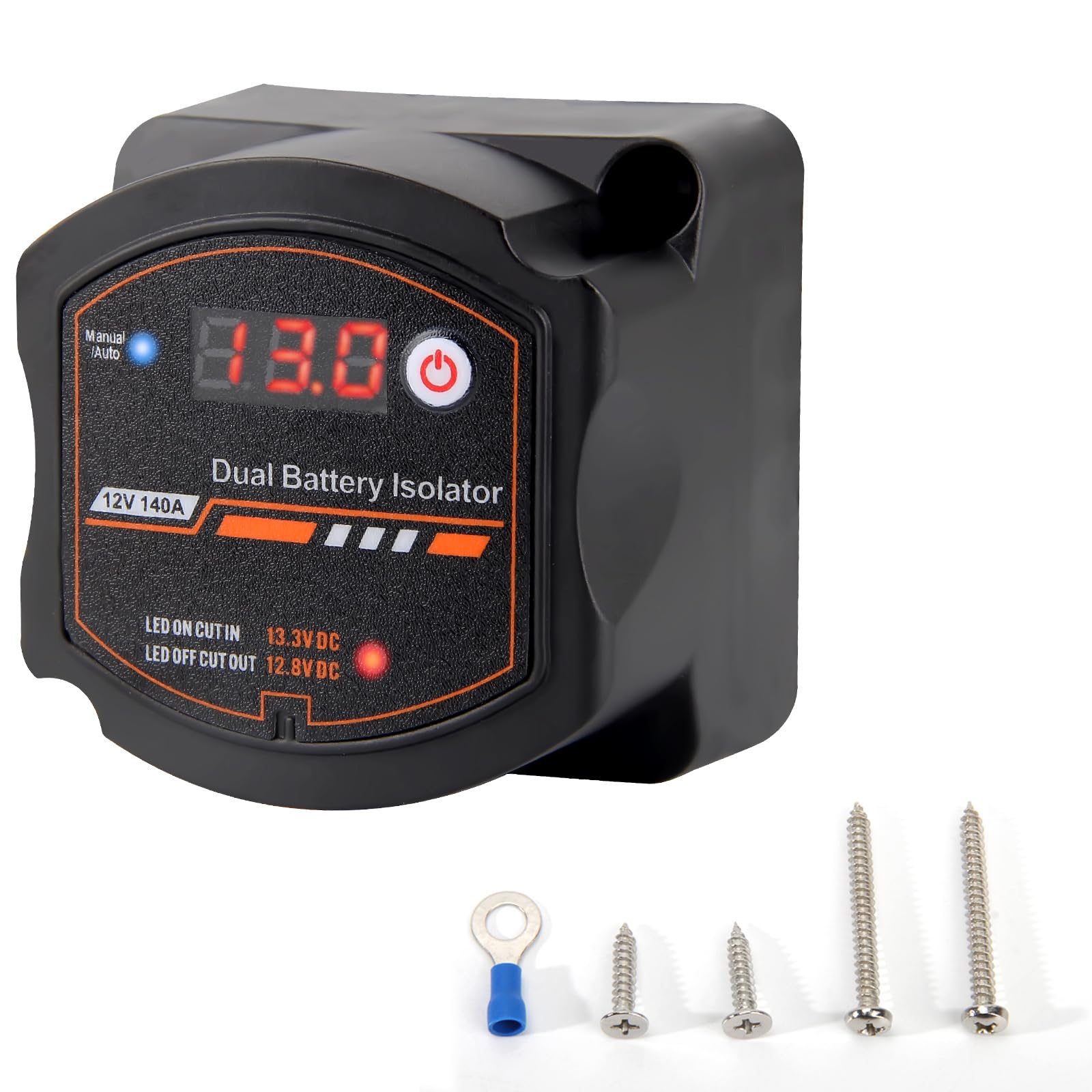 Dual Battery Isolator 12V 140 Amp with Voltage Display Auto & Manual Mode Voltage Sensitive Relay (VSR) Auto Charger Truck Smart Battery Isolator for ATV UTV Truck Marine RV