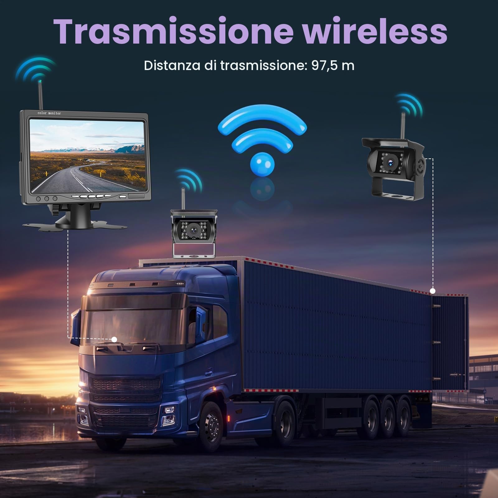 Inefala Telecamera Retromarcia Senza Fili (Doppia) con Monitor HD IPS da 7 Pollici, Targa Retrocamera per Auto Visione Notturna IP68 Impermeabile Telecamera Posteriore per Auto Camion SUV Furgoni