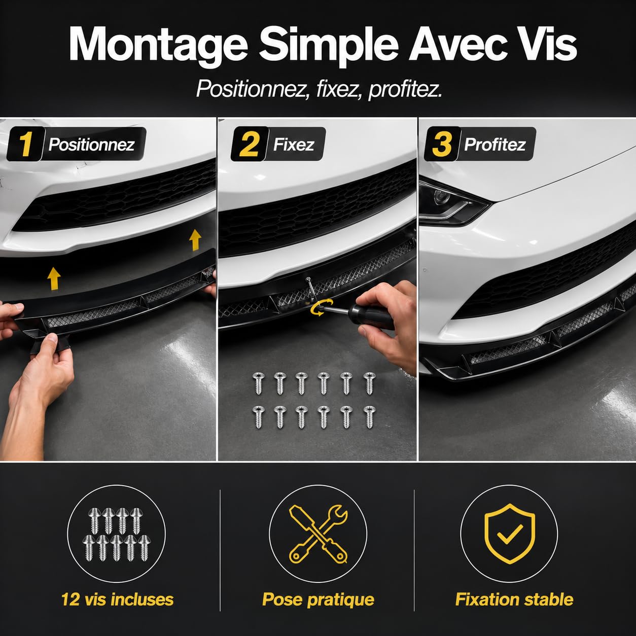 Kit Lèvre Pare-Chocs Avant, Aileron Spoiler Tuning Auto Universel 3Pièces
