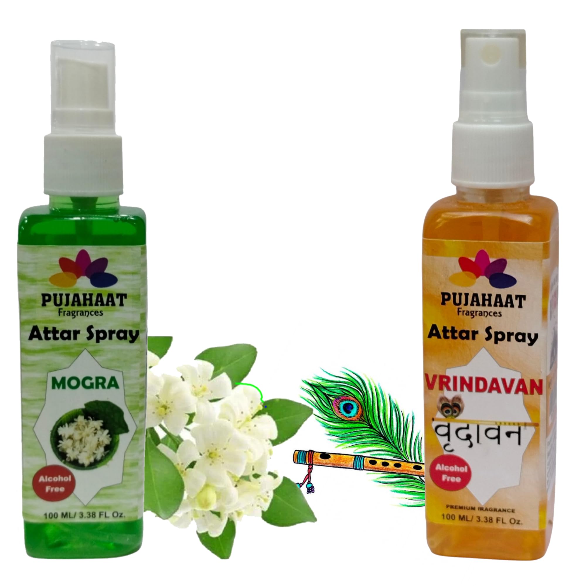 Attar Spray by Pujahaat | 100ml X 2 Non Alcoholic Spray | Religious Mist | Air Freshener, Room Mist, Fabric, Linen Spray | Perfect for Prayer mats, beds, sofas, curtains Mogra, Vrindavan-image-49