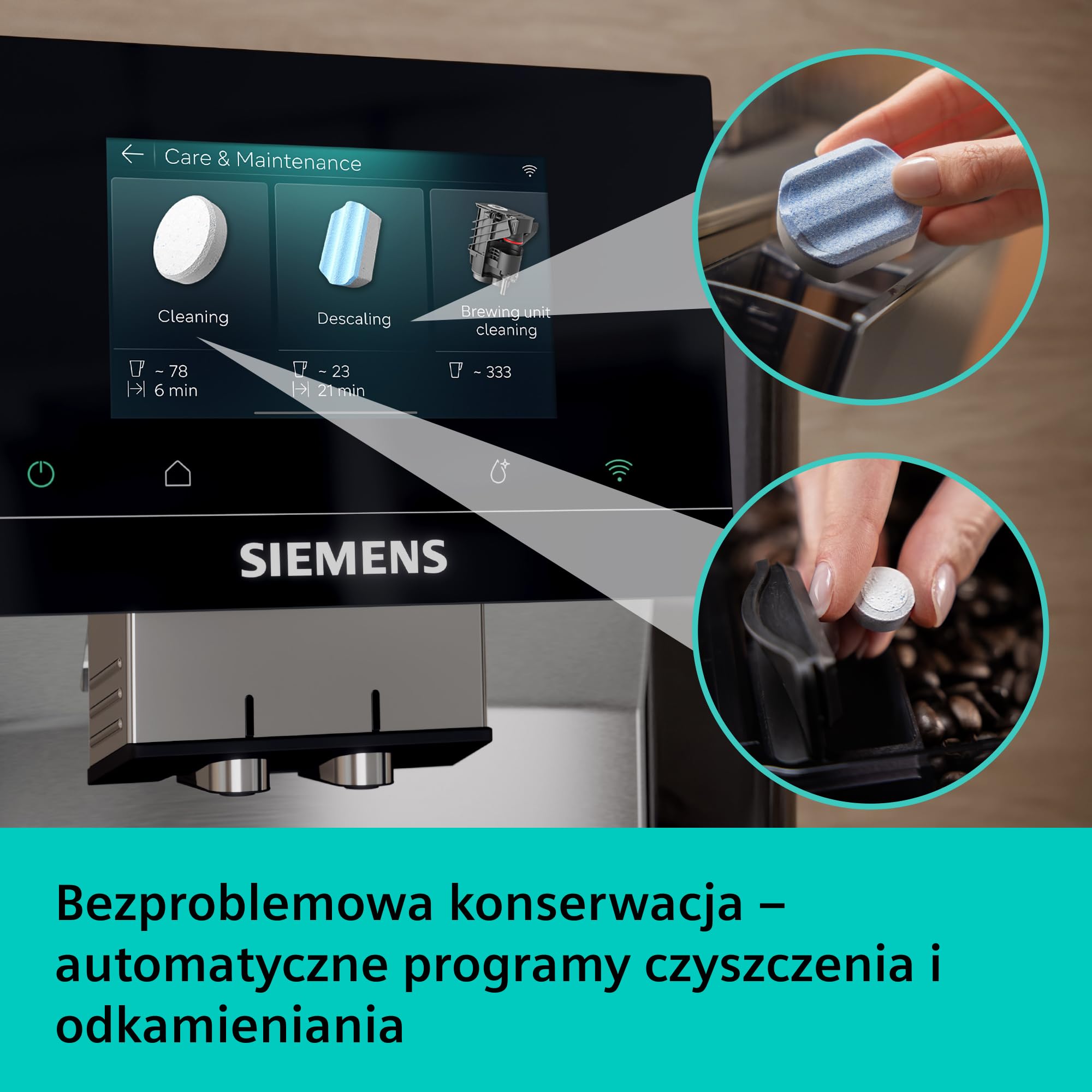 Siemens, automatyczny ekspres do kawy, EQ700 iAroma, wyświetlacz dotykowy, zintegrowany pojemnik na mleko, podgrzewacz filiżanek, Cold Brew i Slow Brew, stal nierdzewna/czarny, TQ727E03
