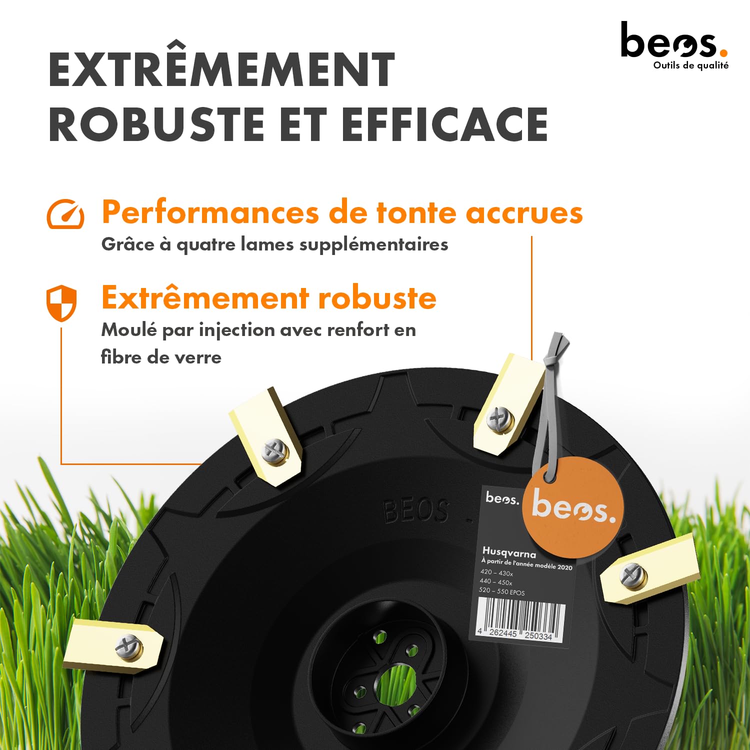 BEOS Disque de Coupe amélioré pour Tondeuse Robot Premium - Disque de Coupe renforcé de Fibre de Verre pour 7 Lames - Husqvarna 315x|420|440|430x|450x|520 EPOS|550 - Ø 222 mm