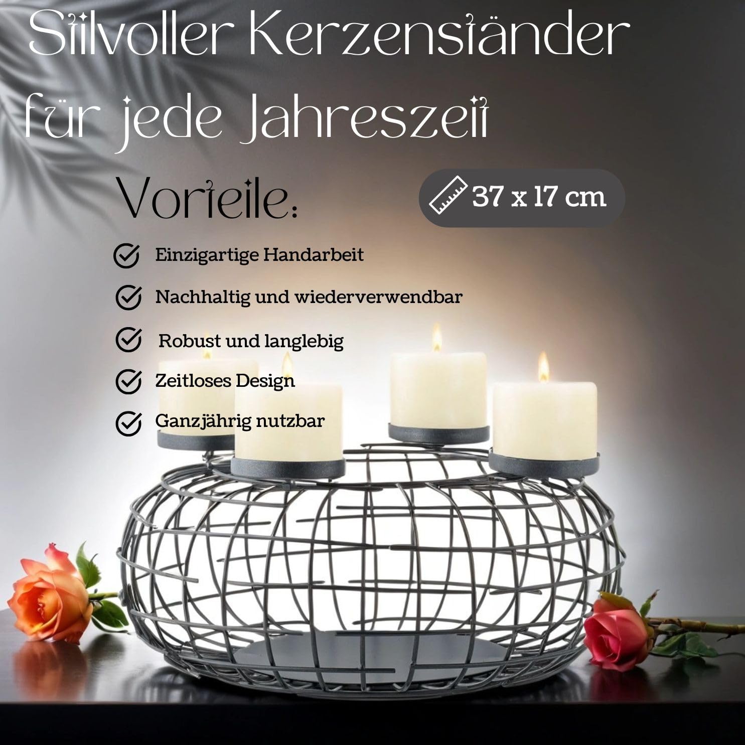Moderner Adventskranz Carvo handgefertigt aus Metall in Schwarz modern