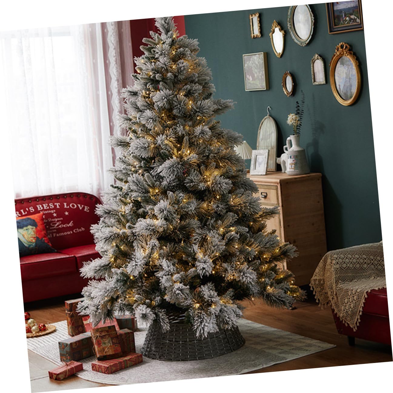 Supporto Albero di Natale Gonna Intrecciata in Rattan Grigia Piccola Copertura Decorativa per Alberi Artificiali per Eventi e Casa