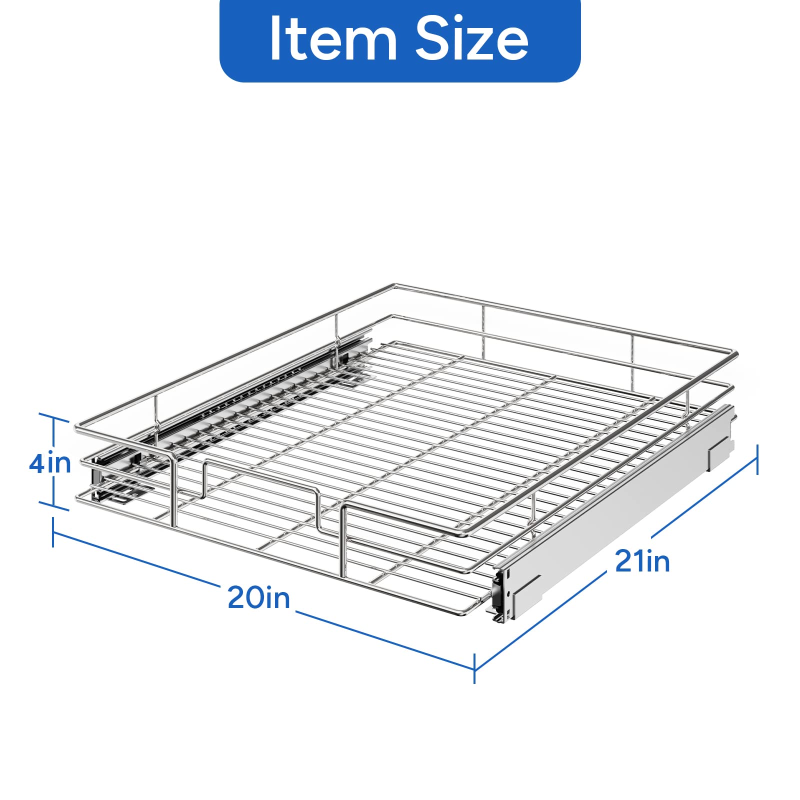 ROOMTEC Wyciągany organizer do szafek, wysuwane półki do szafek, 50 cm szer. x 53 cm, wytrzymałe szuflady do szafek, wysuwane organizery do szafek kuchennych, półka do przechowywania