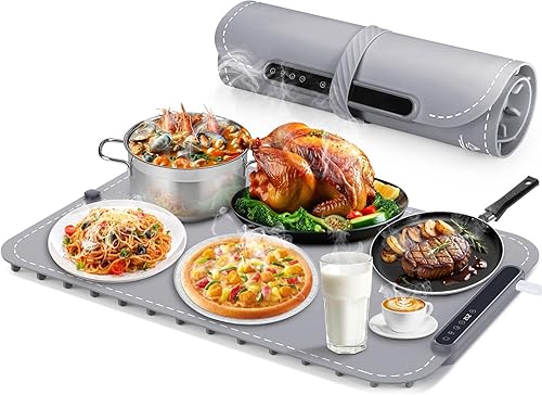 Tapete de calentamiento de alimentos para alimentos, bandeja de calentamiento eléctrica con 7 temperaturas ajustables, calentador de alimentos