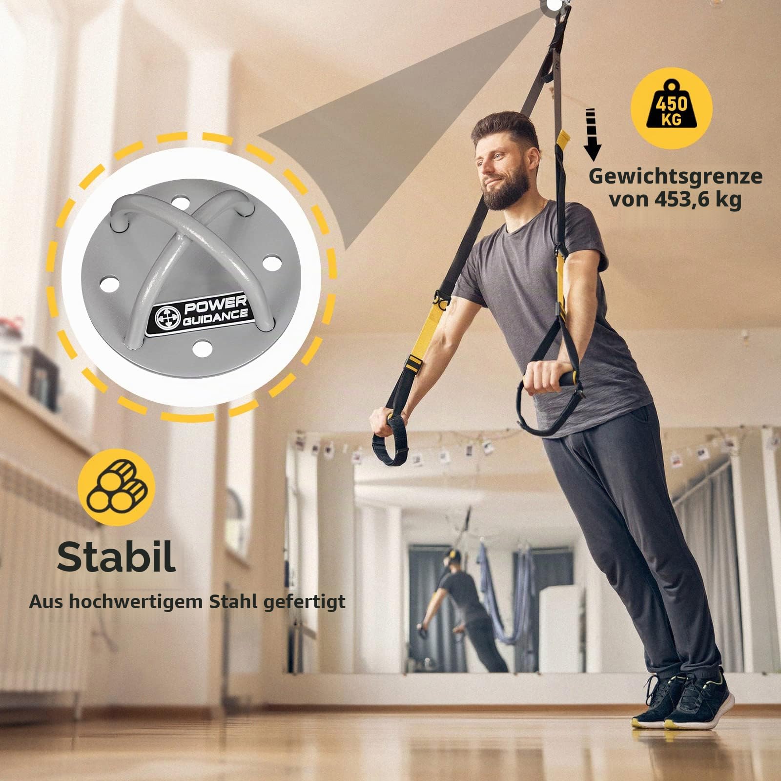 POWER GUIDANCE Hook Wandhaken Deckenanker -Ceiling Anchor Wandhalterung für Aufhängegurte, Gymnastikringe, Yoga Swings & Hängematte, Resistance Band, Battle Rope (1 Stück)