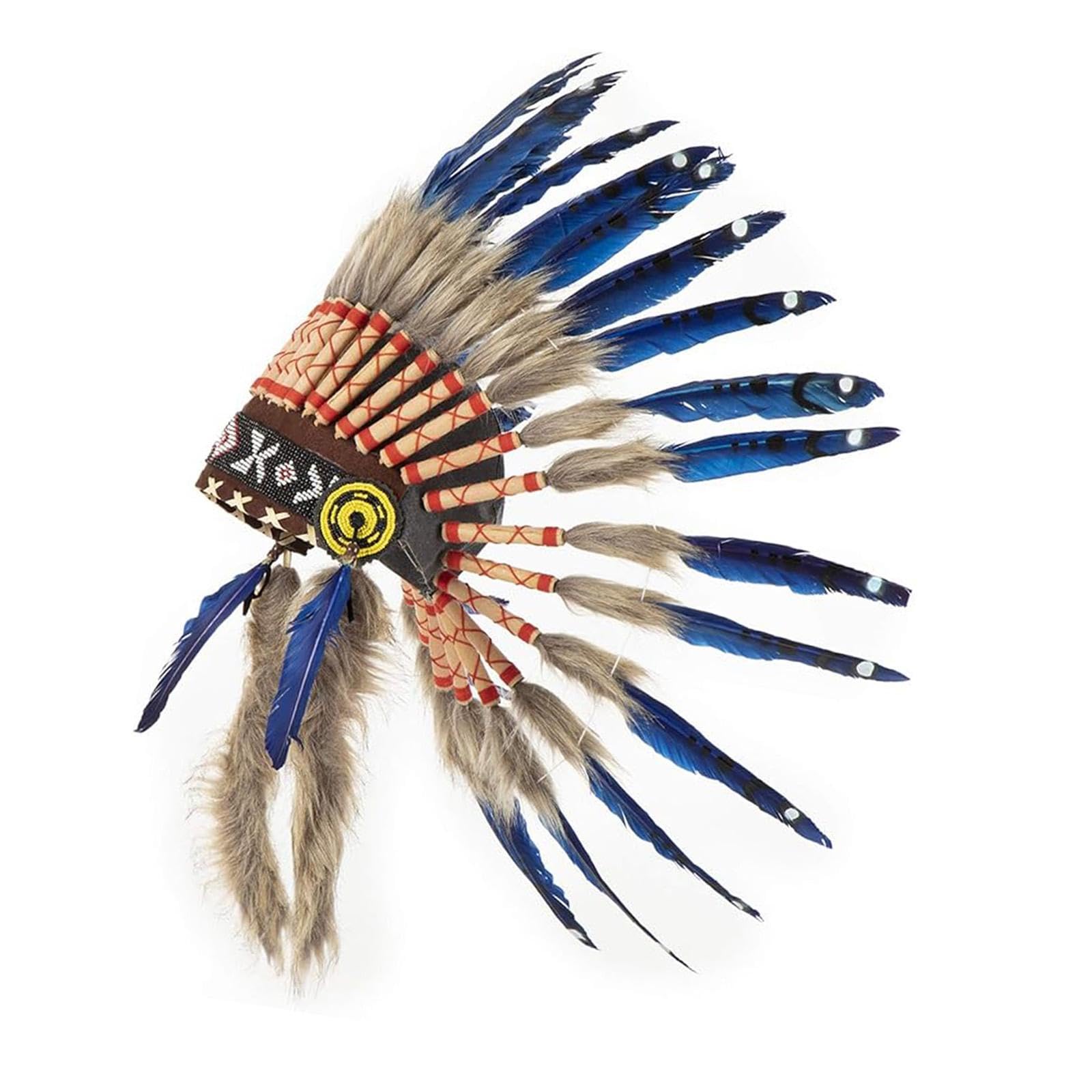 Baoblaze Indian Headdress Feather Headband Festival Headwear American Chief Indian Hat Hair Accessories for Holidays Carnivals Women Men Hat Fascinator,Medium,E