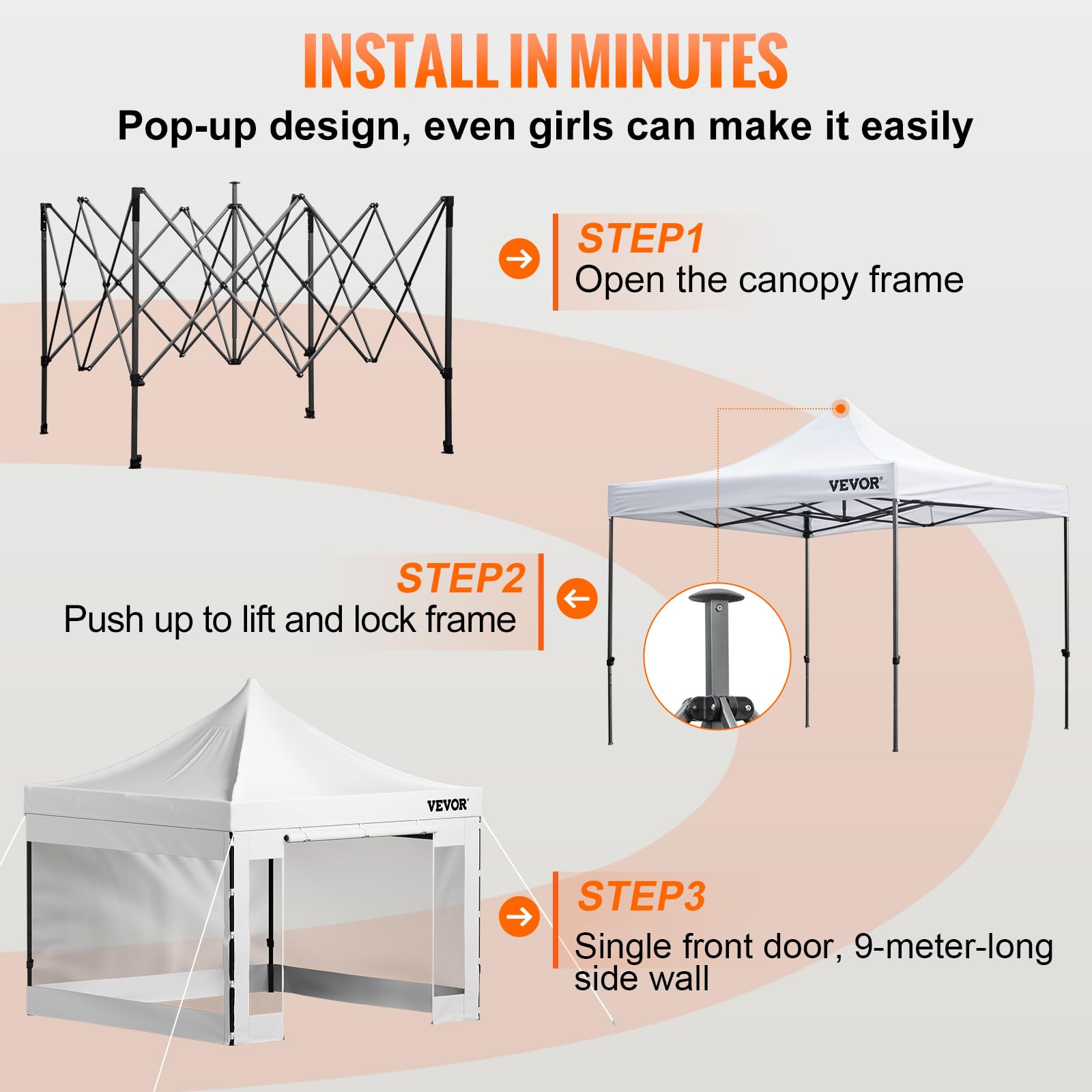 VEVOR Pavillon, wasserdicht, 3 x 3 m, Pop-Up-Zelt, Garten, mit Seitenwänden, Pavillon, Terrasse, Außenbereich, faltbar, Sonne, Regen, Schnee, UV-beständig und Tasche mit Rollen, für Party, Hinterhof Garten