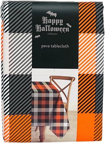 Miniatura 4 de Serafina Home Mantel de vinilo de Halloween vinilo PEVA con mantel de respaldo de franela reutilizable (cuadros, 60 x 90 pulgadas)