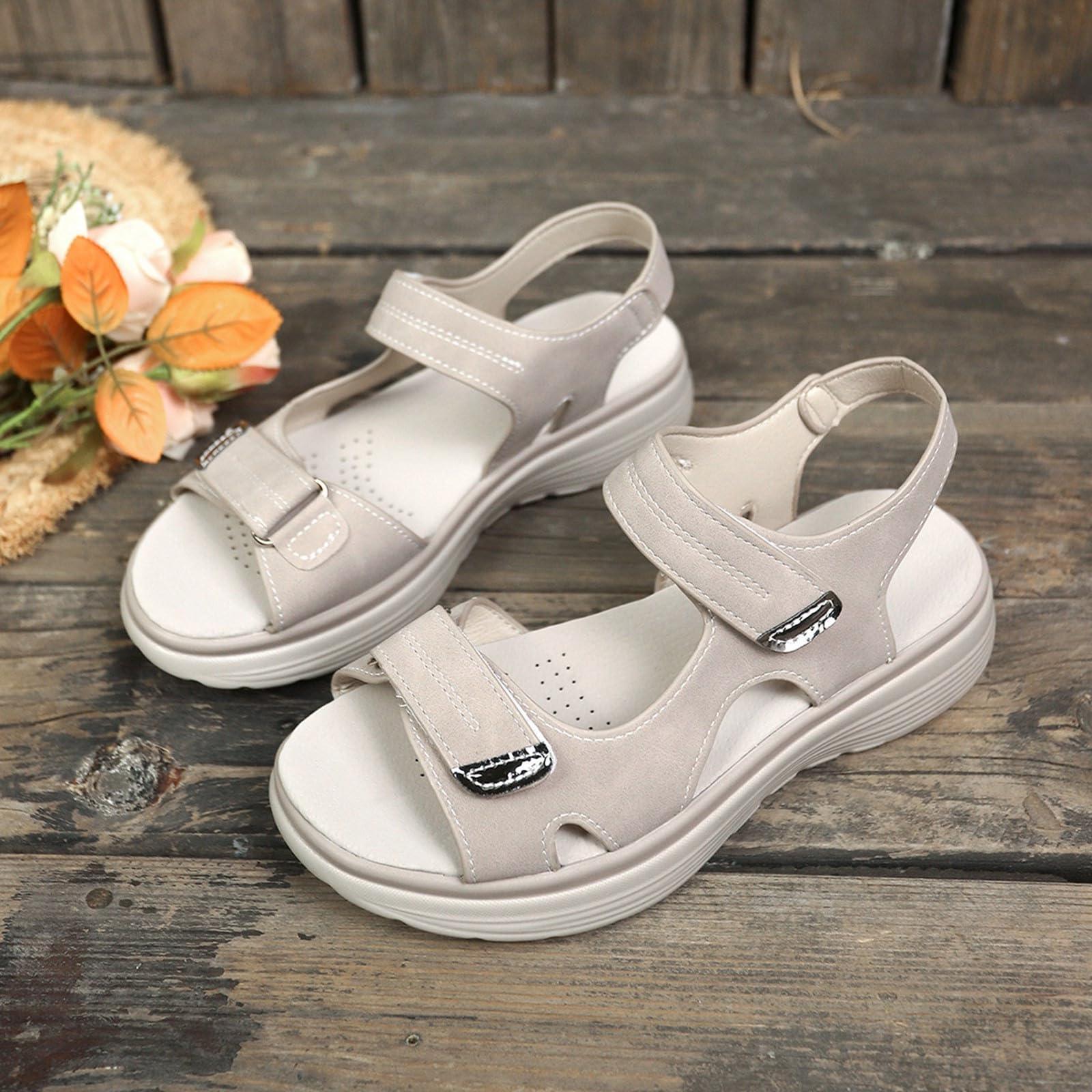 Sandales Femmes Été De Marche Confortable Orthopédique Chaussures Plateforme Scratch Respirantes Bout Ouvert Sandales De Plage