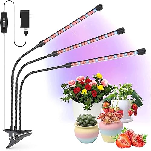 yoyomax Luz LED de crecimiento, lámpara de cultivo de plantas con clip de espectro completo con LED rojos y azules para plantas de interior,