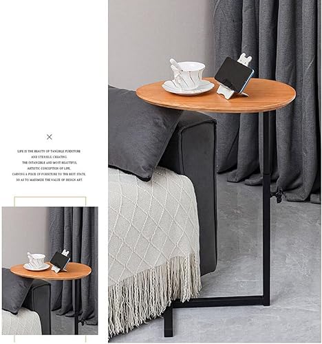 Miniatura 10 de Mesa auxiliar con altura de elevación (19.7-29.5 in), mesa auxiliar pequeña con base en T de madera maciza, ensamblaje de elevación móvil, mesa
