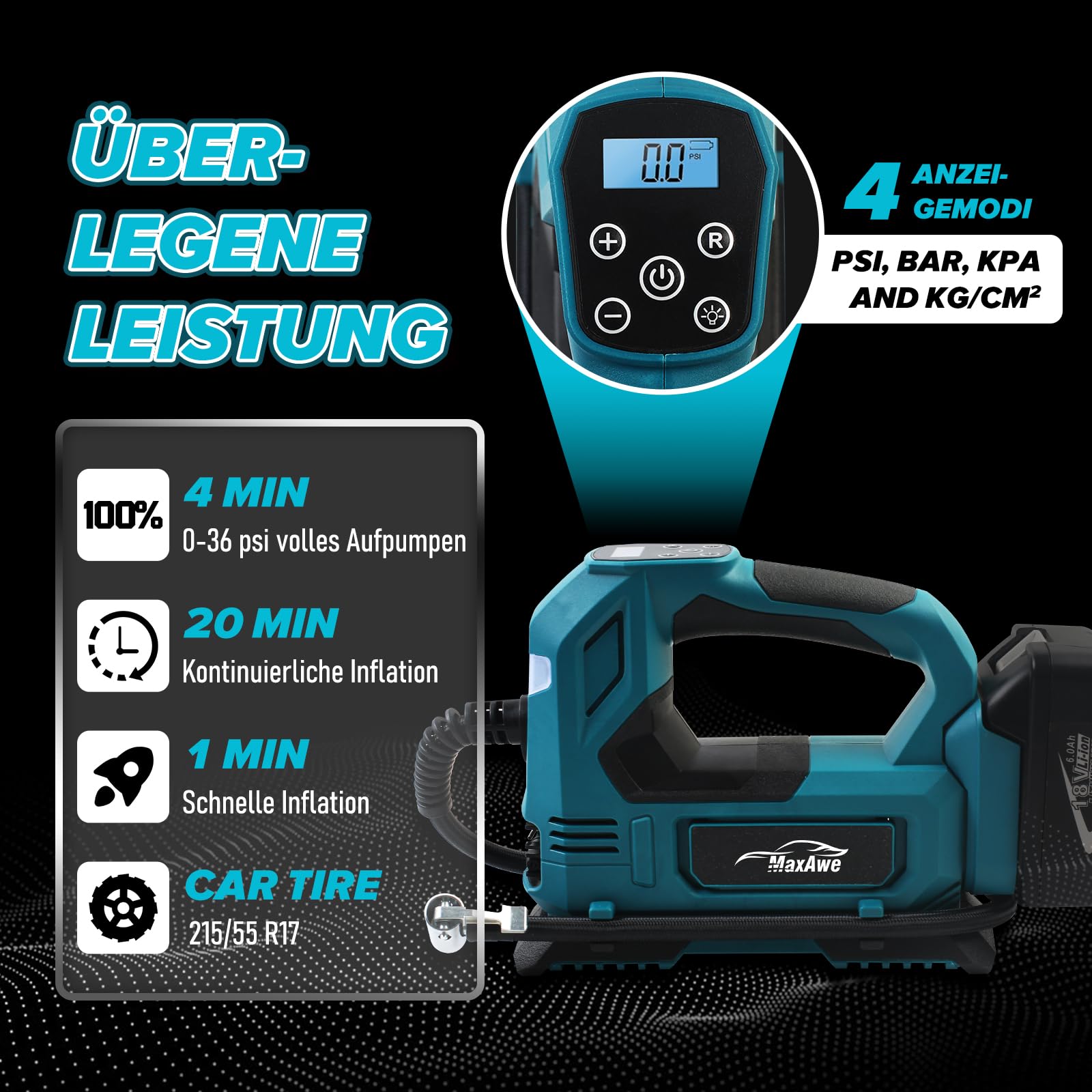 MaxAwe Akku Kompressor für Makita 18V, Elektrische Kabellos Luftpumpe MaxAwe Akku Kompressor für Makita 18V, Elektrische Kabellos Luftpumpe