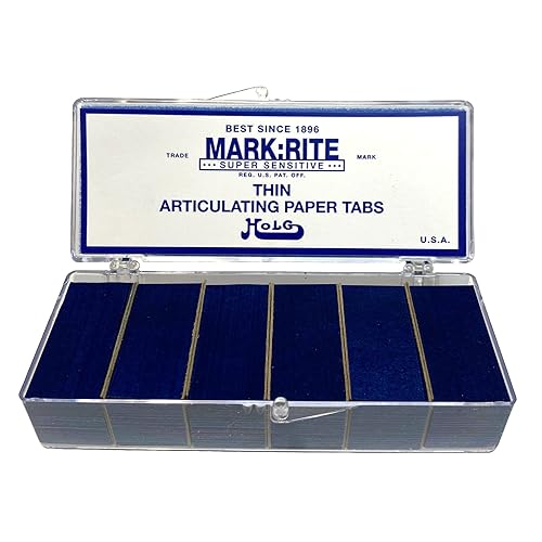 Papel articulado dental de Holg Marca RITE, pestañas finas azules, fabricado en los Estados Unidos, 600 tiras de pestañas por recipiente de