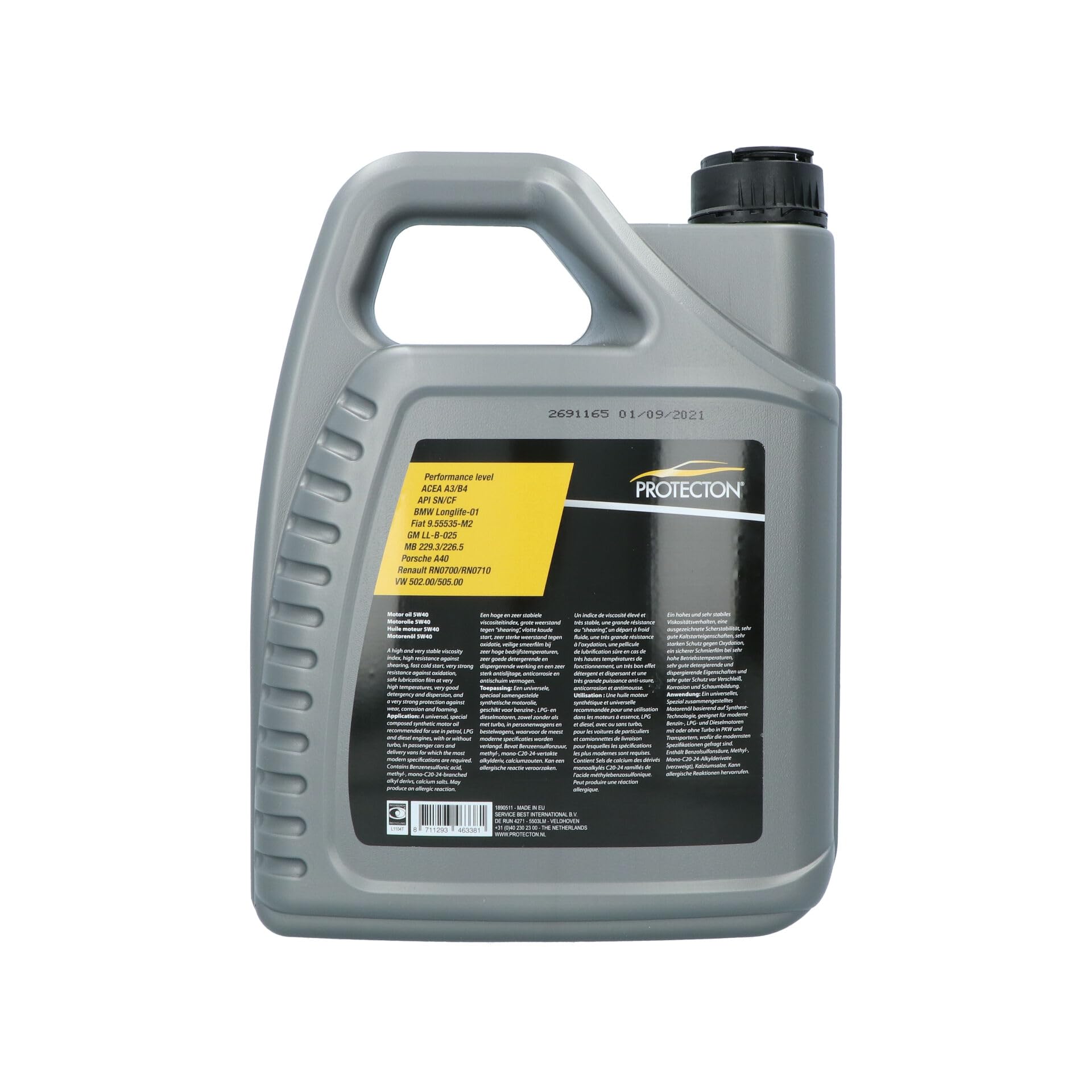 Protecton Huile moteur synthétique 5W40 A3/B4 5-Litre