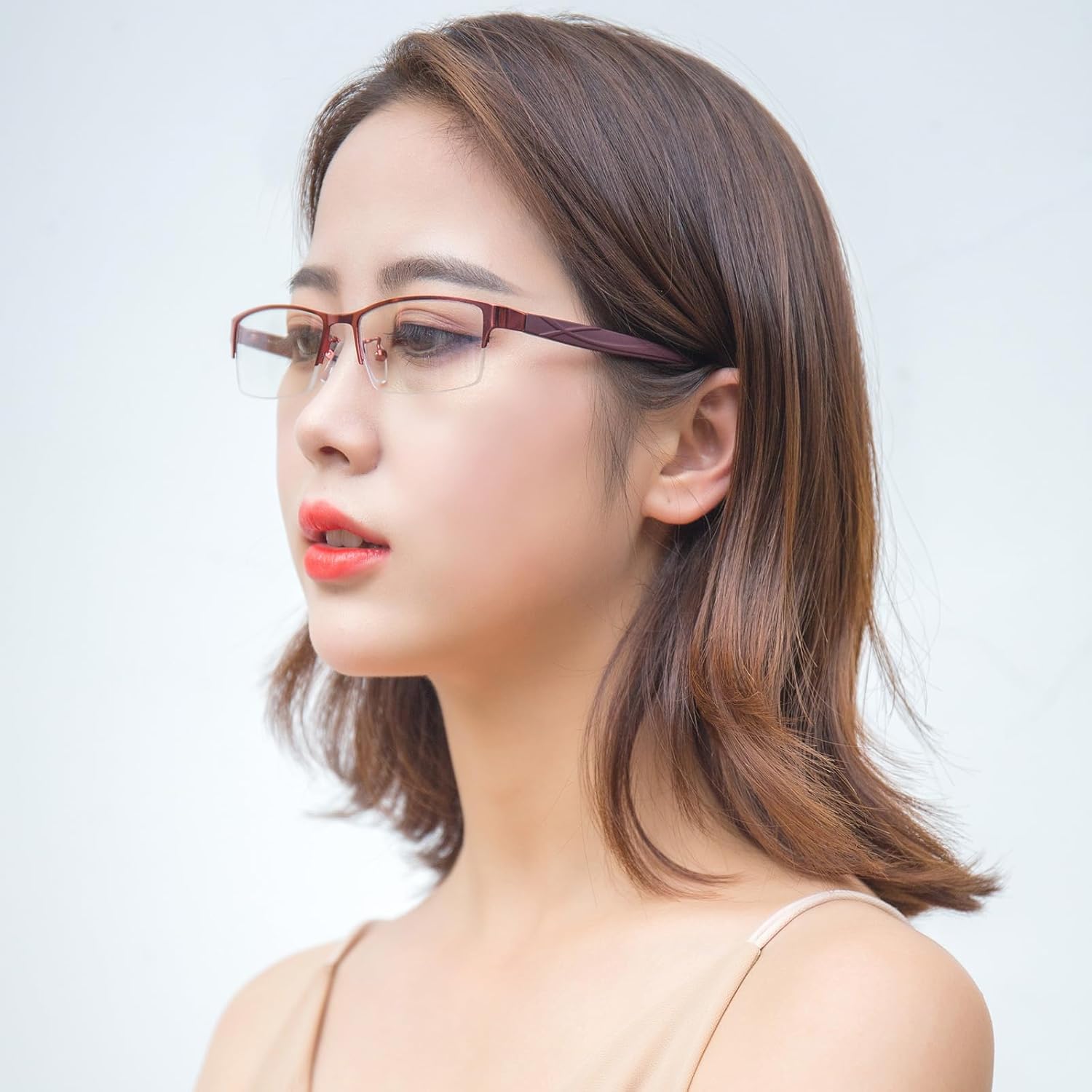 Computer Blue Light Blocking Glasses For Women Computer Gaming Glasses Lightweight Metal Half Frame Clear Lens - Image 5