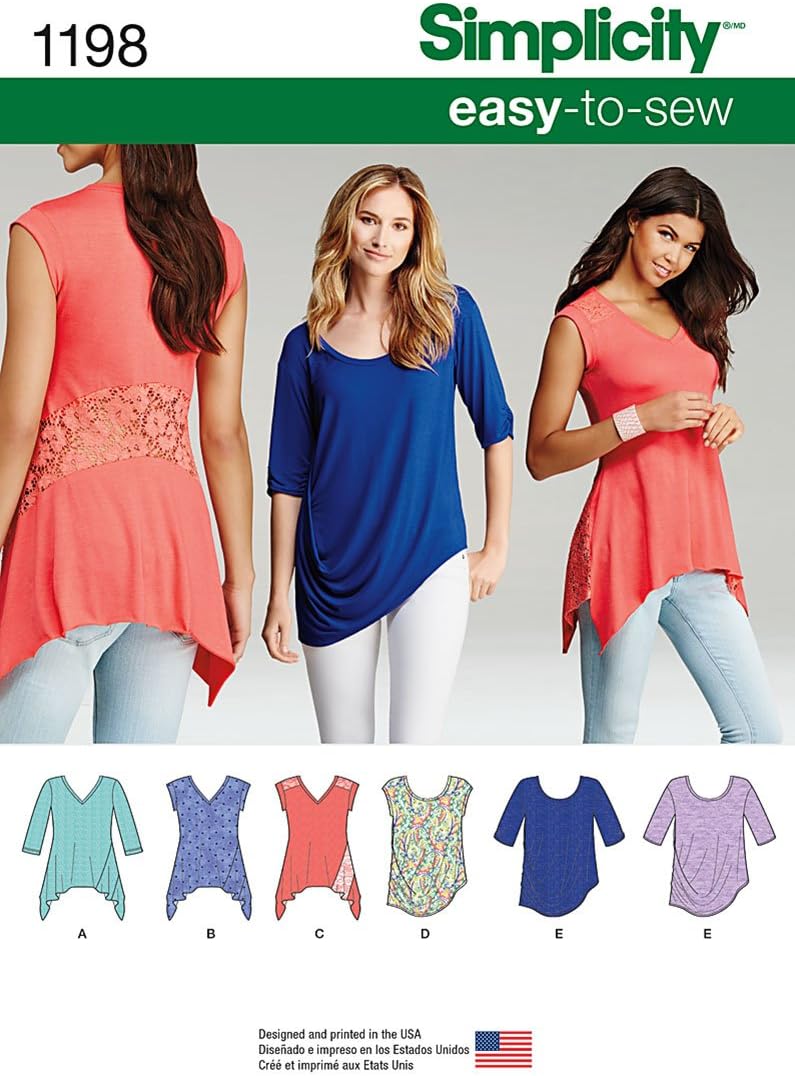 Simplicity 1198 Learn to Sew Women's Knit Top Sewing Patterns, Sizes XXS-XXL