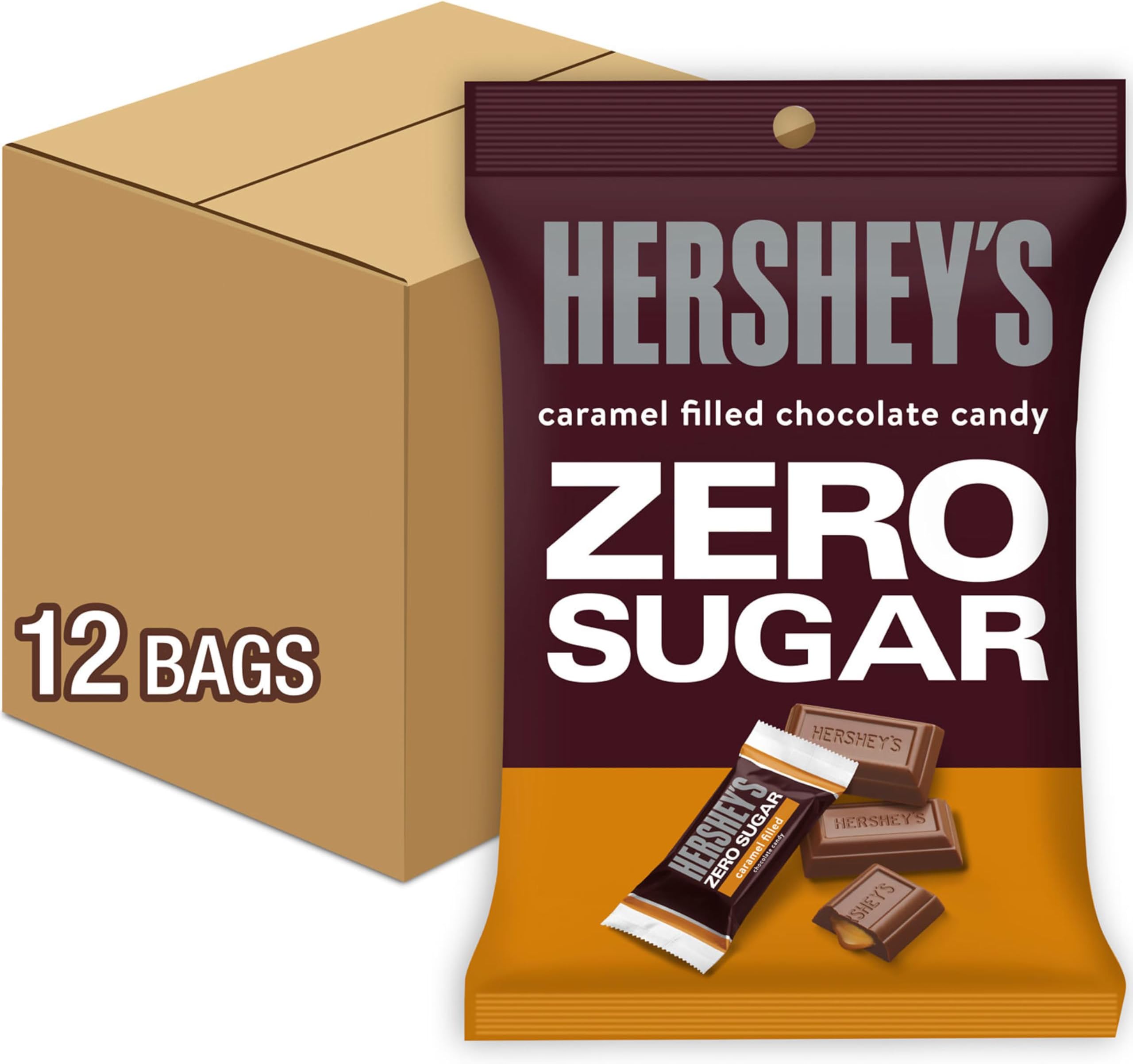 Zero Sugar Caramel Filled Chocolate Candy Bags, 3 oz (12 Count)
