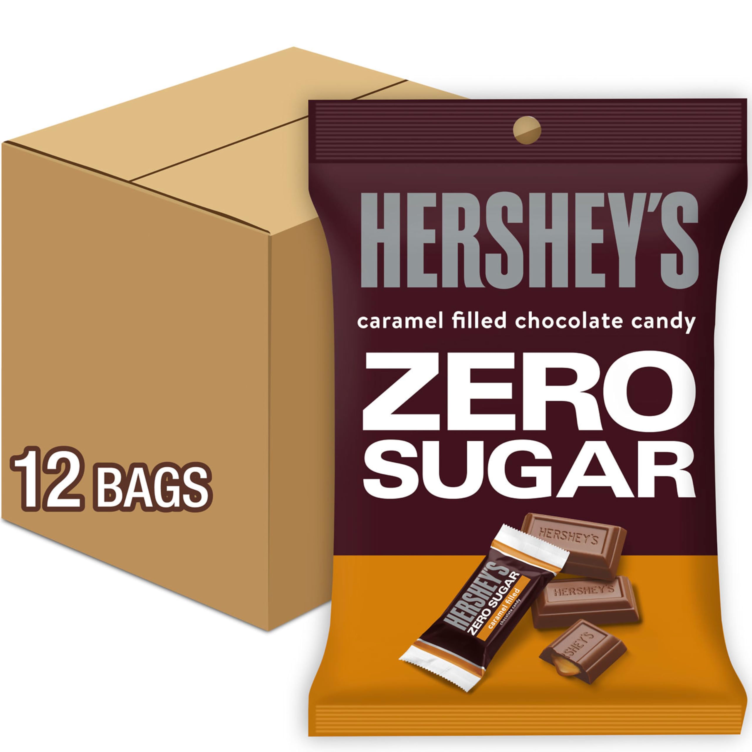 Zero Sugar Caramel Filled Chocolate Candy Bags, 3 oz (12 Count)