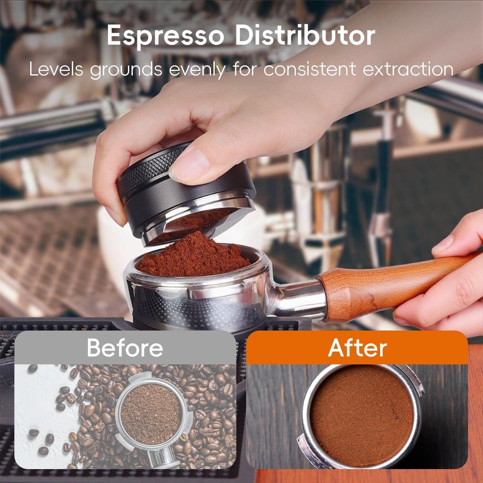 Kit de 9 accesorios para café WDT con estación de apisonamiento cuadrada para manipulación, distribuidor, embudo dosificador, cepillo, pantalla de disco, bolígrafo y plantillas (53 mm)