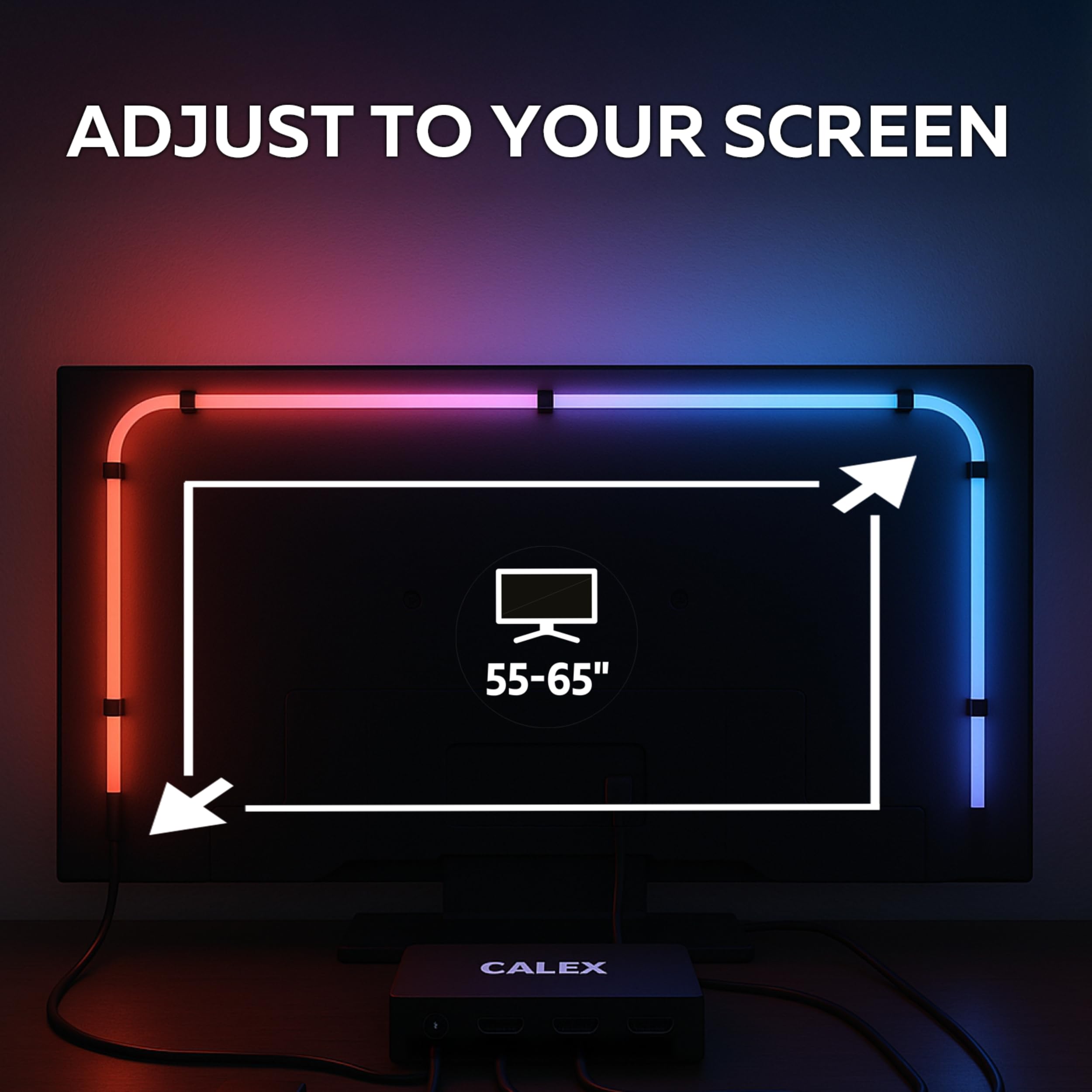 Calex Smart HDMI Sync Box, inclusa striscia LED TV da 2,45 m, per TV da 55-65", retroilluminazione sincronizzata per gaming e film
