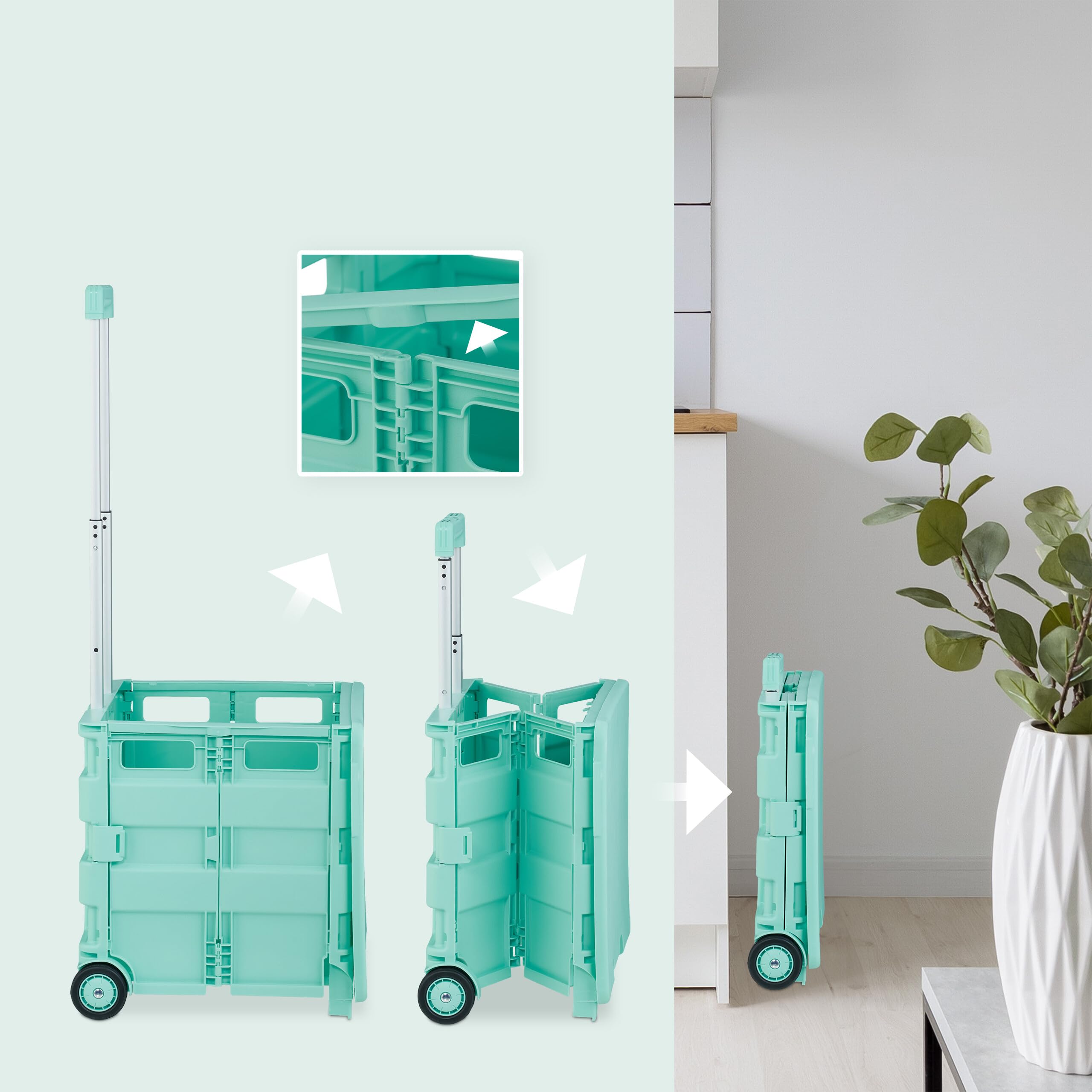 Relaxdays boodschappentrolley, opvouwbaar, zwenkwielen, deksel, telescopisch handvat, tot 35 kg, vouwkrat, turquoise Relaxdays boodschappentrolley, opvouwbaar, zwenkwielen, deksel, telescopisch handvat, tot 35 kg, vouwkrat, turquoise