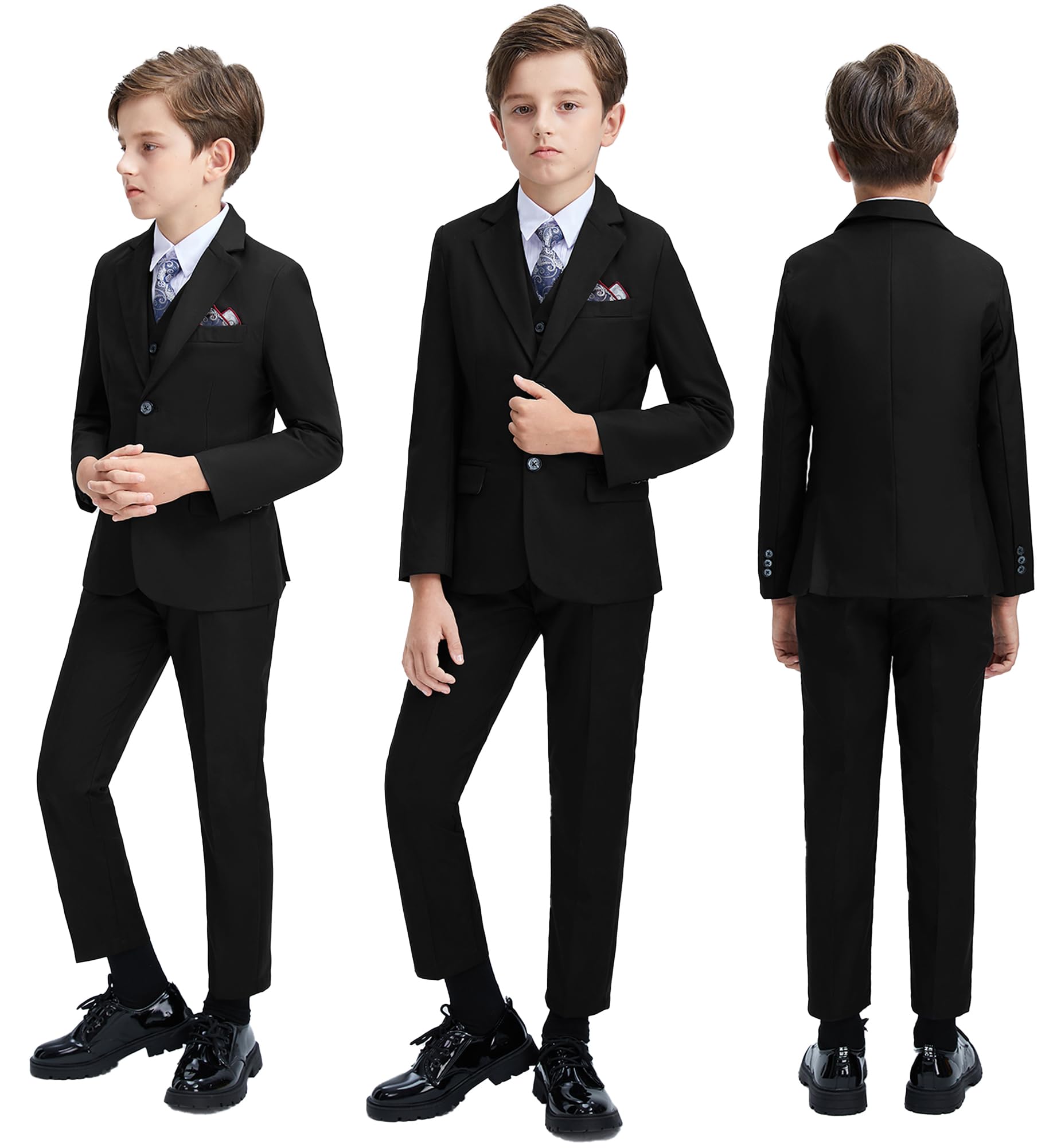 Jungen 3-teiliges Anzug-Set mit Anzugjacke, Weste, Hose, formeller Smoking, schmale Passform, Ringträger-Outfit, Größe 2–20