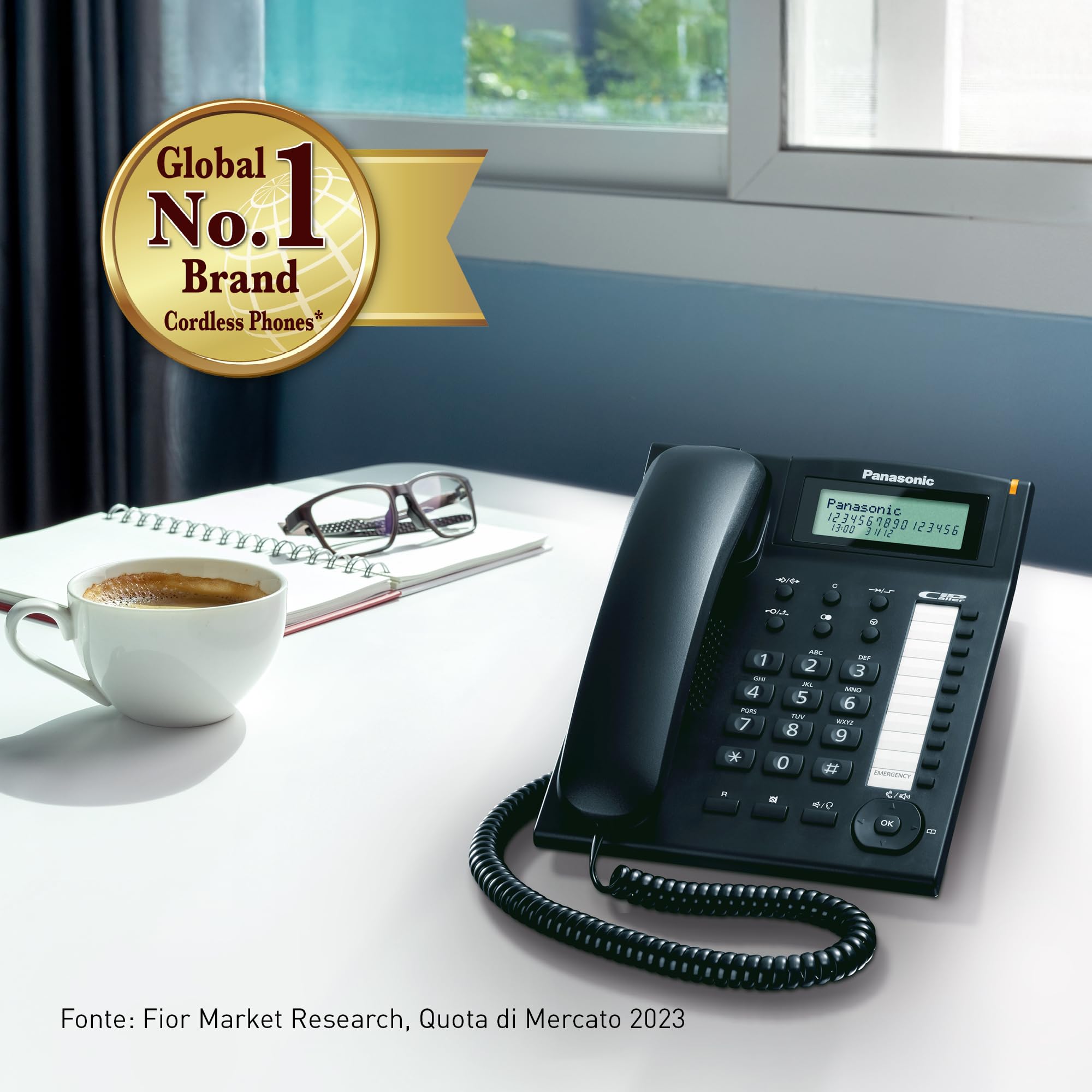 Panasonic KX-TS880EXB Telefono Fisso a Filo con Vivavoce e Identificativo del Chiamante, Sistema Telefonico Integrato, Rubrica, Richiamata a Tocco Singolo, Blocco della Selezione, Porta Dati, Nero