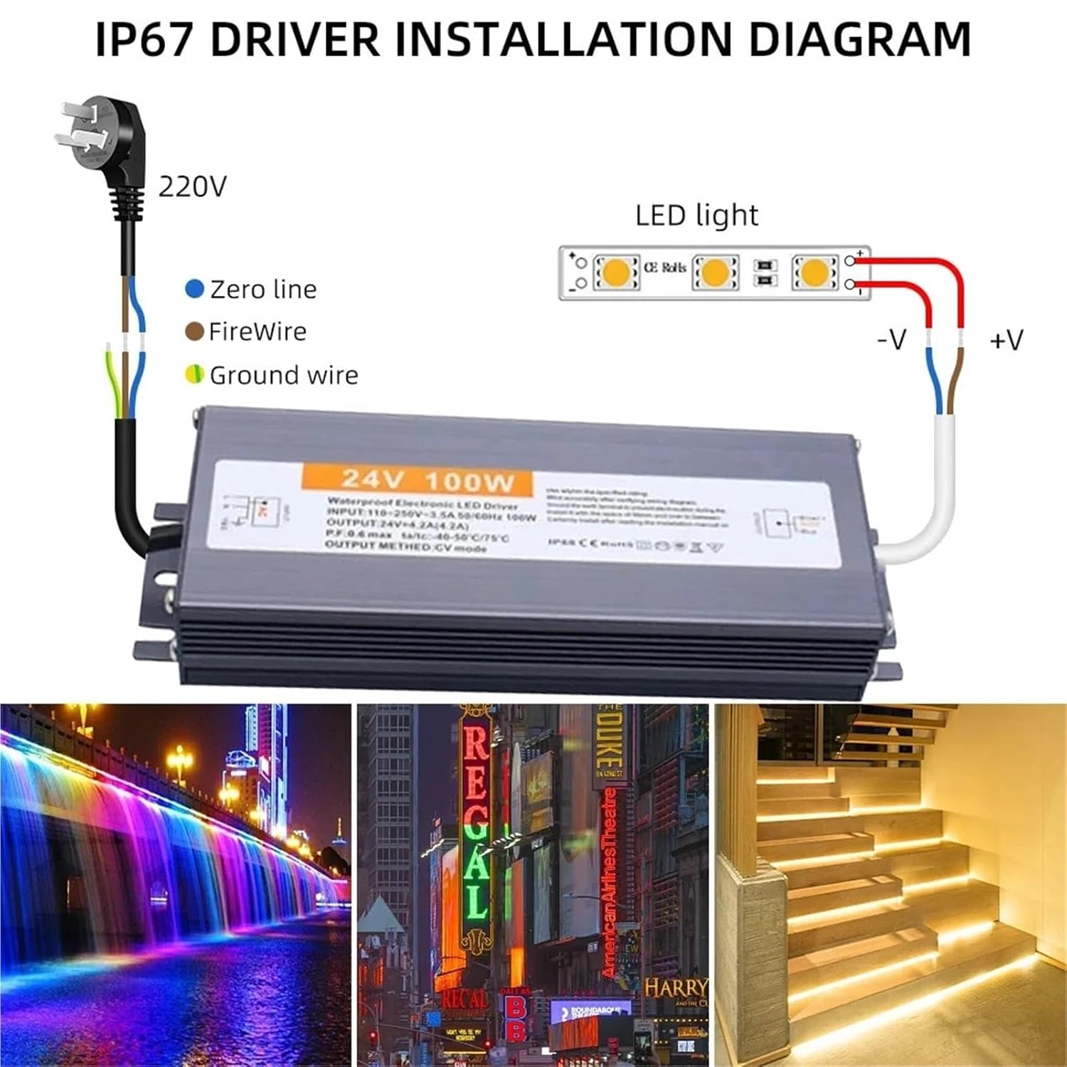 Waterproof Power Supply IP67 Lighting Transformer AC110V~220V to DC 12V 24V LED Driver Outdoor Adapter(250W,12V)