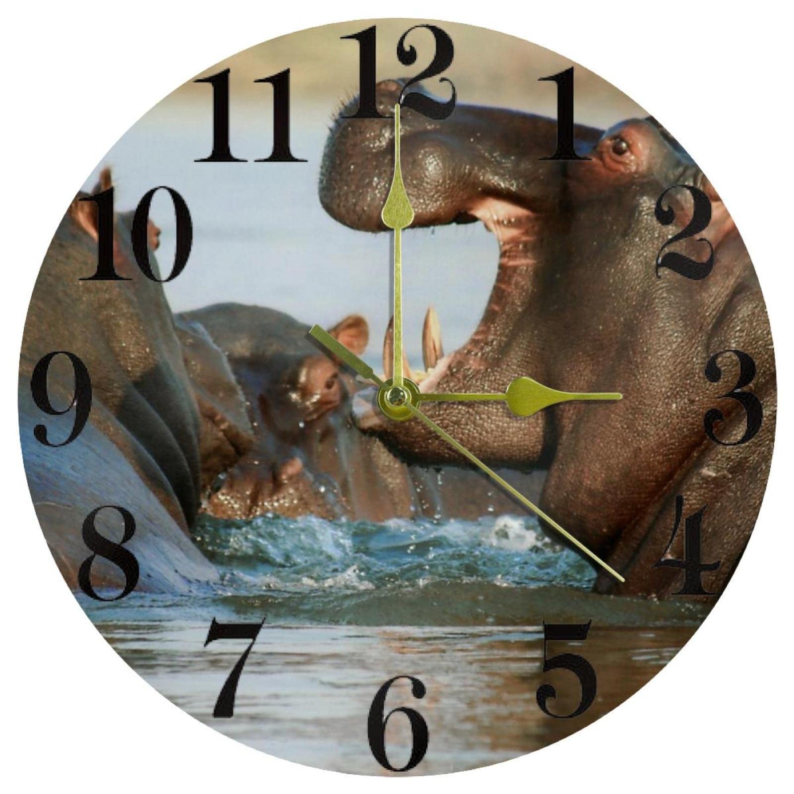 Horloge murale hippopotame ronde à quartz, le cadeau idéal