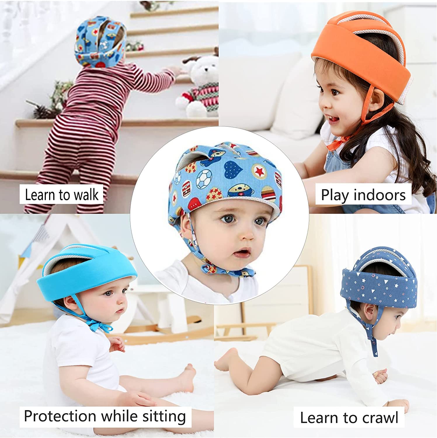 Casque De Protection Bébé Anti-chute - En Coton Respirant - Réglable - Pour Enfants De 6 Mois à 3 Ans