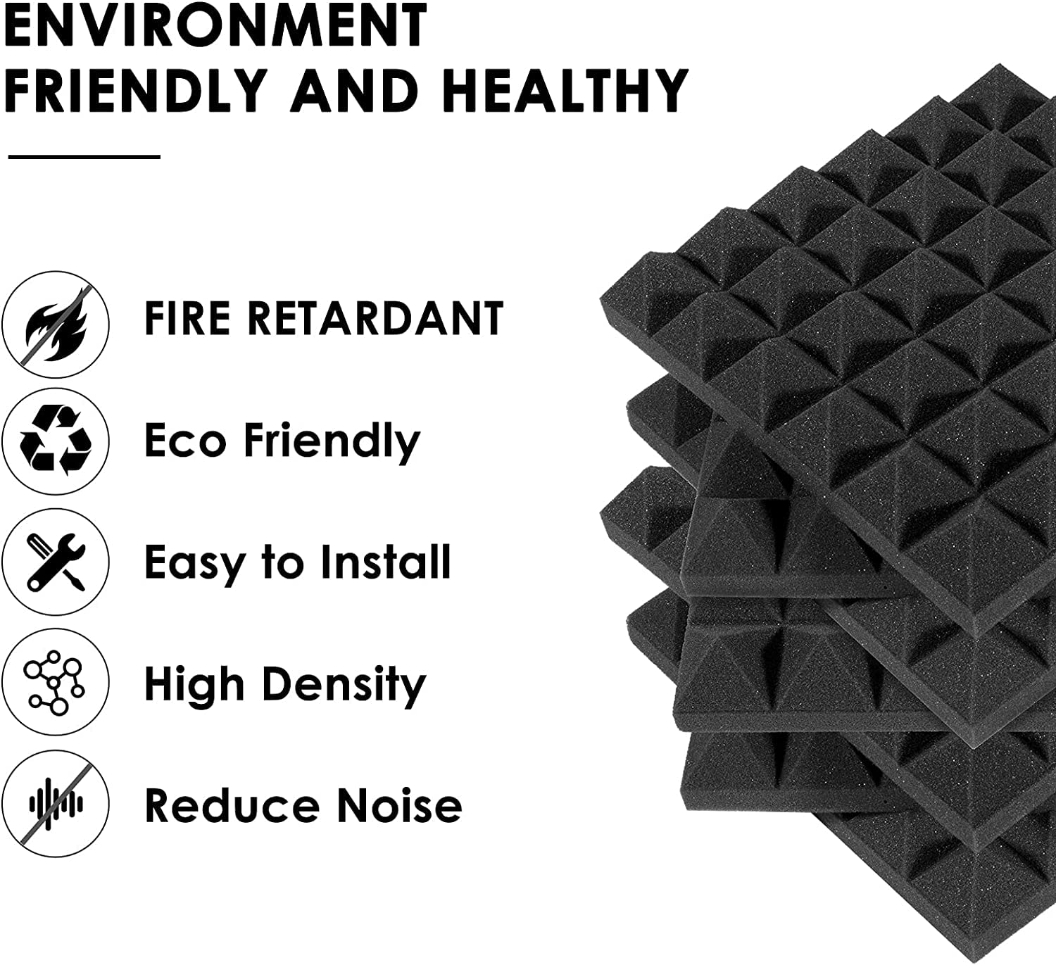 NASA Soundproof Padding Foam Panels, Acoustic Foam, Studio Soundproofing Wall Tiles 2" X 12" X 12" Extra Thick - (SET of 3) 2
