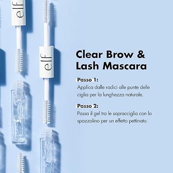 e.l.f. Clear Brow & Lash Mascara, Glossy, Shiny, Lightweight, Easy To Use, Conditions Hairs, Gives Brows Soft Flexible Hold, Compact, All-Day Wear 2.5ml, crystal (clear)