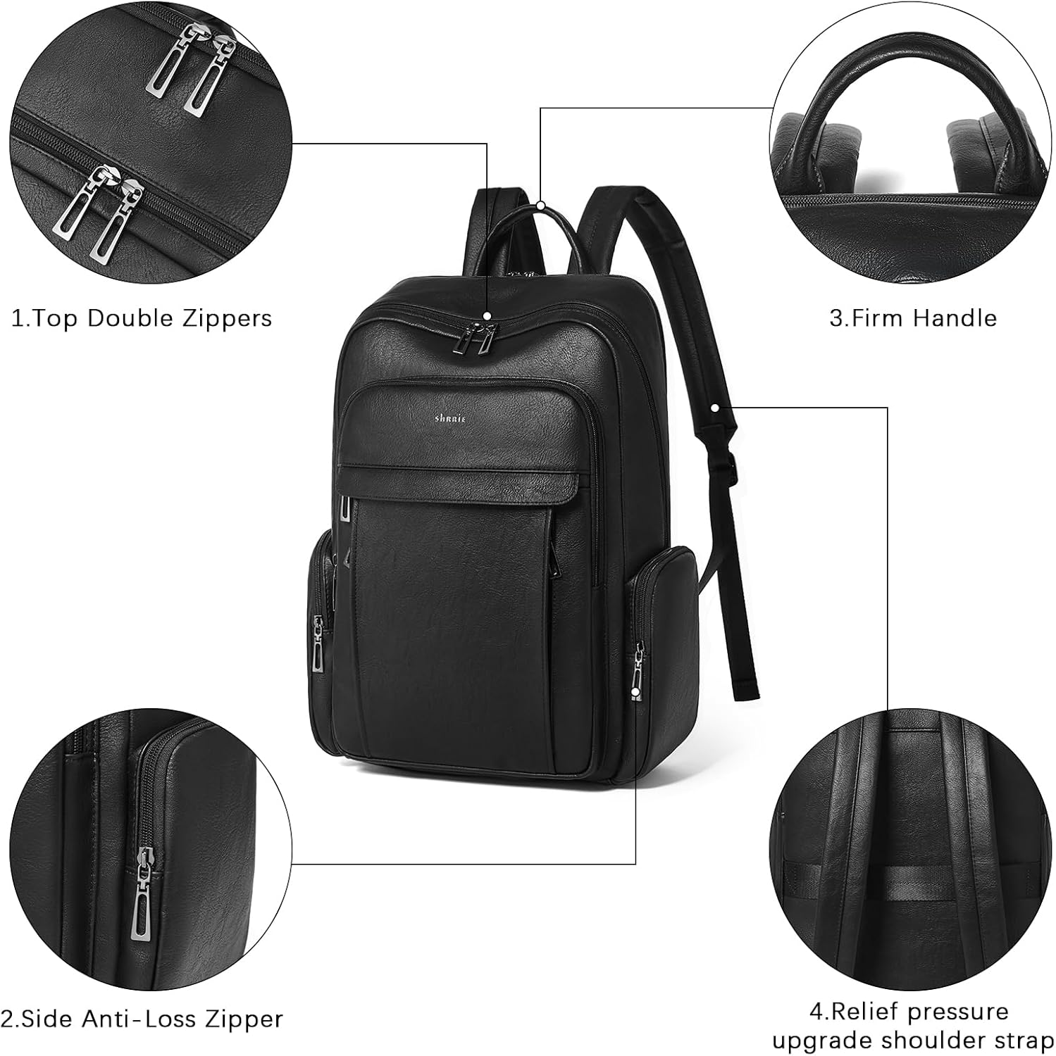 Shrrie Leather Laptop Backpack for Women with 17 inch Computer Backpack Purse for Travel College Work - Image 6