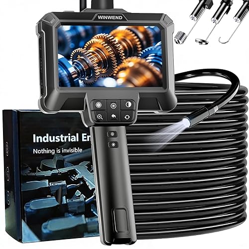 WINWEND Endoscope Camera with Light - IP67 Waterproof Borescope Camera with 8 Adjustable LED Lights | 4.3" LCD Screen Borescope | HD 1080P Inspection Cameras with 16.5ft Semi-Rigid Cord Tools for Men
