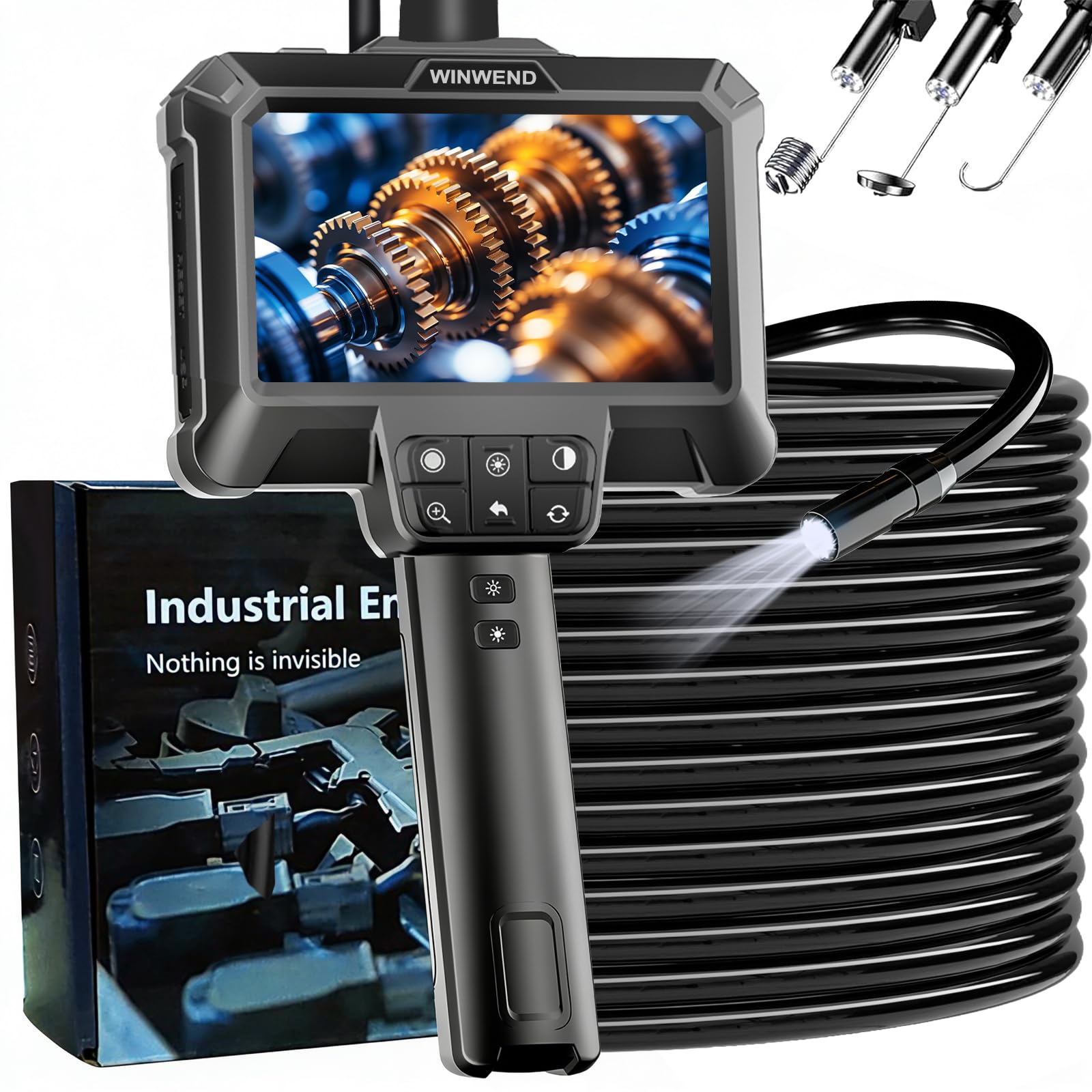 Endoscope Camera with Light - IP67 Waterproof Borescope Camera with 8 Adjustable LED Lights | 4.3" LCD Screen Borescope | HD 1080P Inspection Cameras with 16.5ft Semi-Rigid Cord Tools for Men