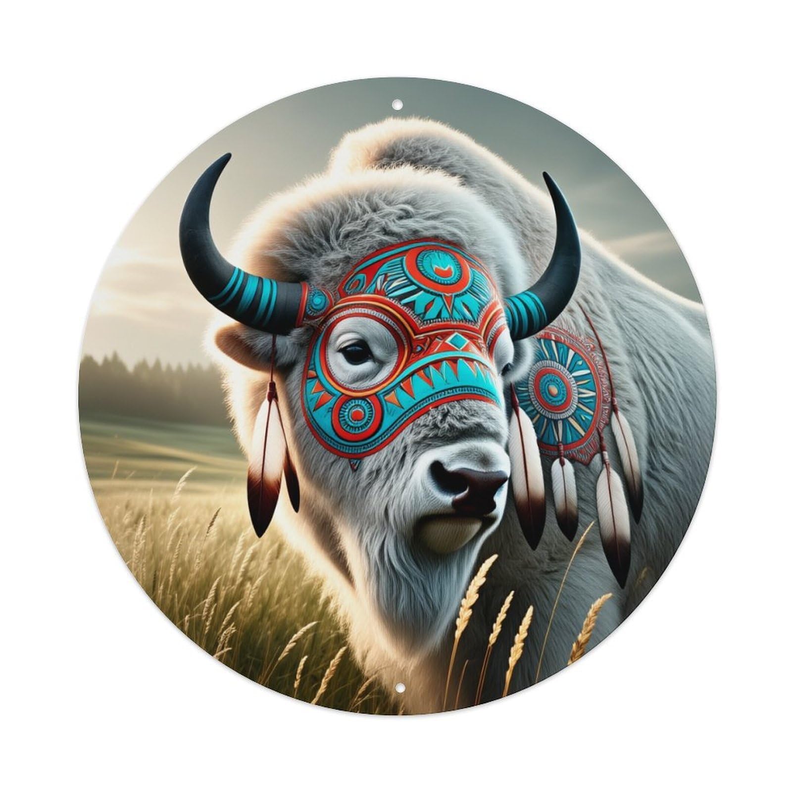 Colorful Tribal Mask Design Pattern Round Tin Sign Vintage Metal Poster, Home Bar Garage Man Cave Cafe Indoor & Outdoor Wall Decoration 8x8Inches