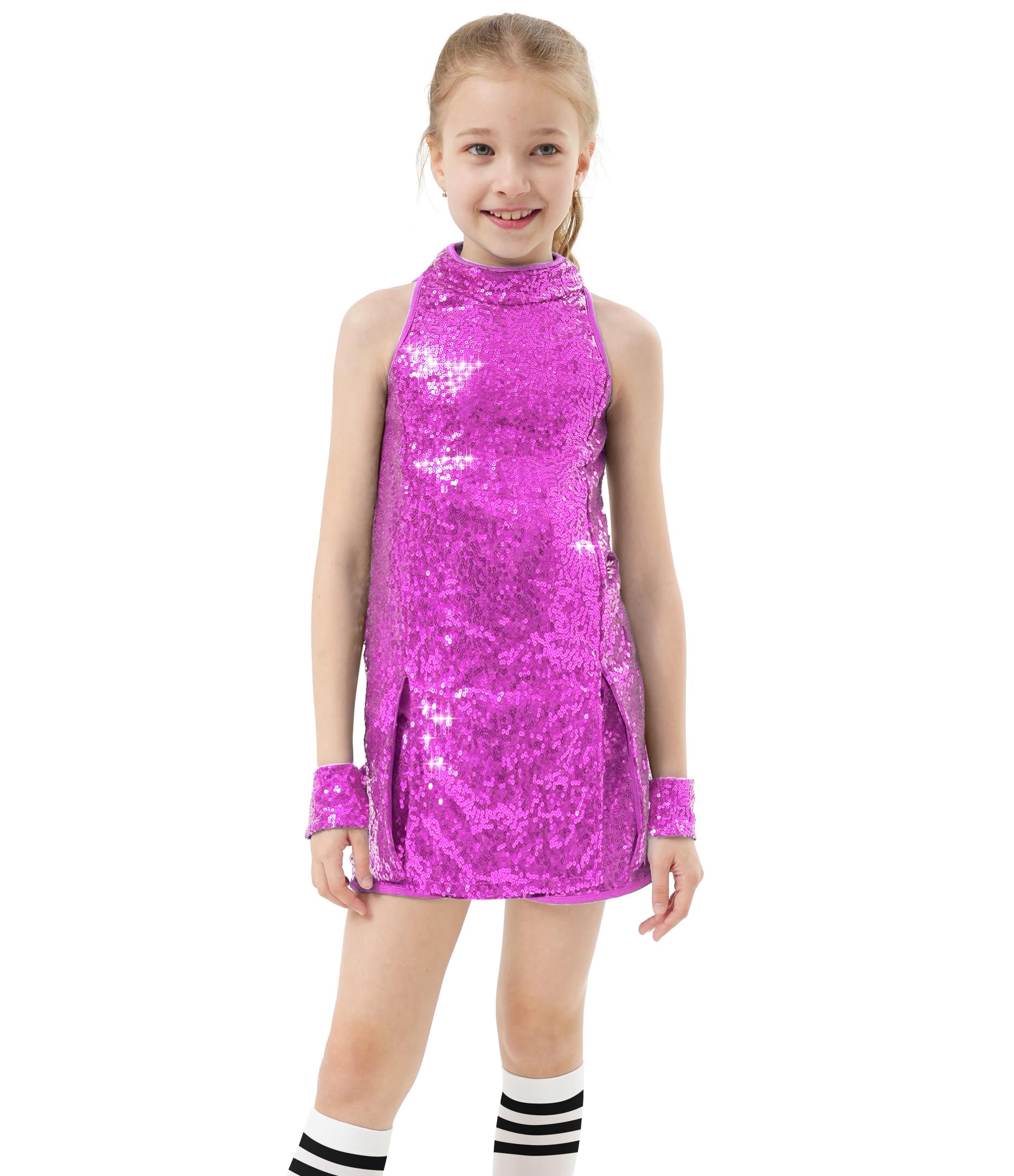 Girls Sequins Dance Outfit Dress Kids Sparkle Jazz Singer Star Costume Top Shorts 4PCS Set 3-14 Years
