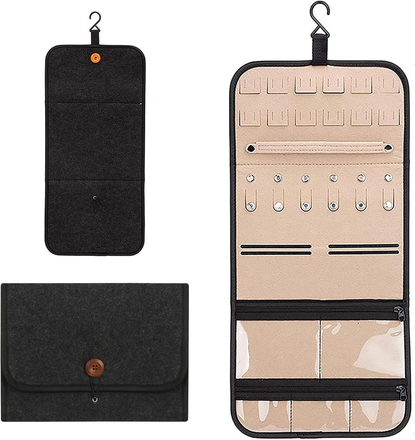 [LHYTFPGYL] トラベルジュエリーオーガナイザーケース2個、ジッパーポケット付きハンギングロールバッグ