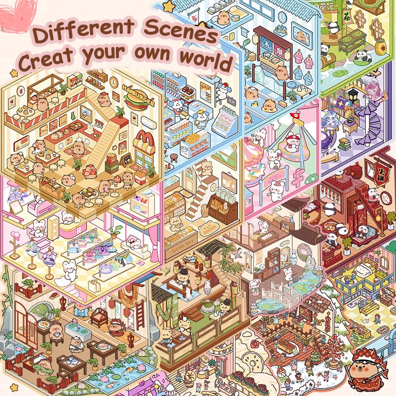 40 Sets DIY 3D House Stickers Kit with 4 Tweezers Non-Toxic & Safe 3D Miniature Scene Therapy for Kids and Adults Stress Relief Sticker Scenes Creative & Reusable DIY Sticker Therapy Kit for Age 3+ - Image 2