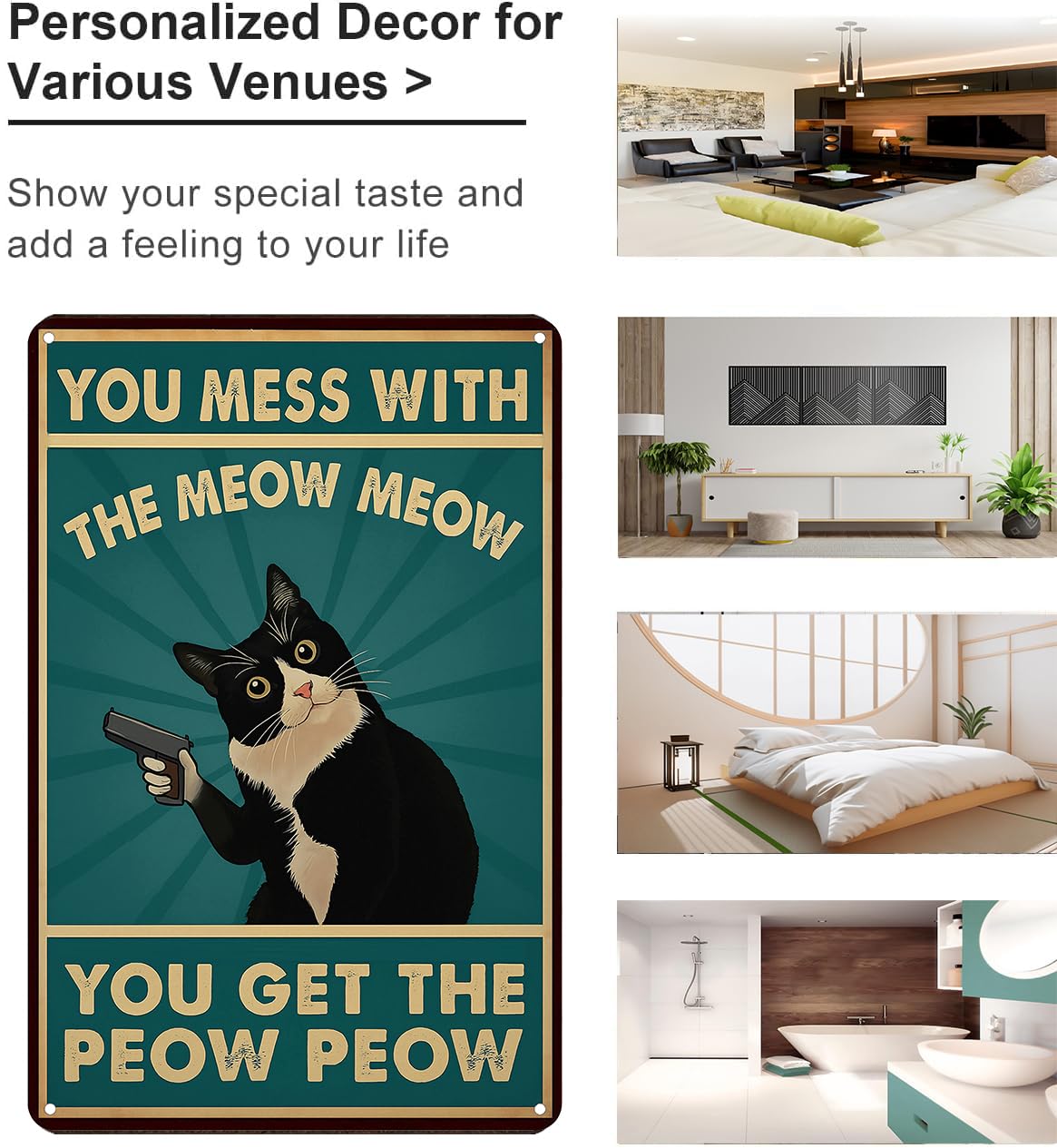 Funnysign Cat Lovers Gifts You Mess With Meow Mow Cat Tin Sign for Home Man Cave Bedroom Living Room Bathroom Decor 8 X 12 Inch (3995)