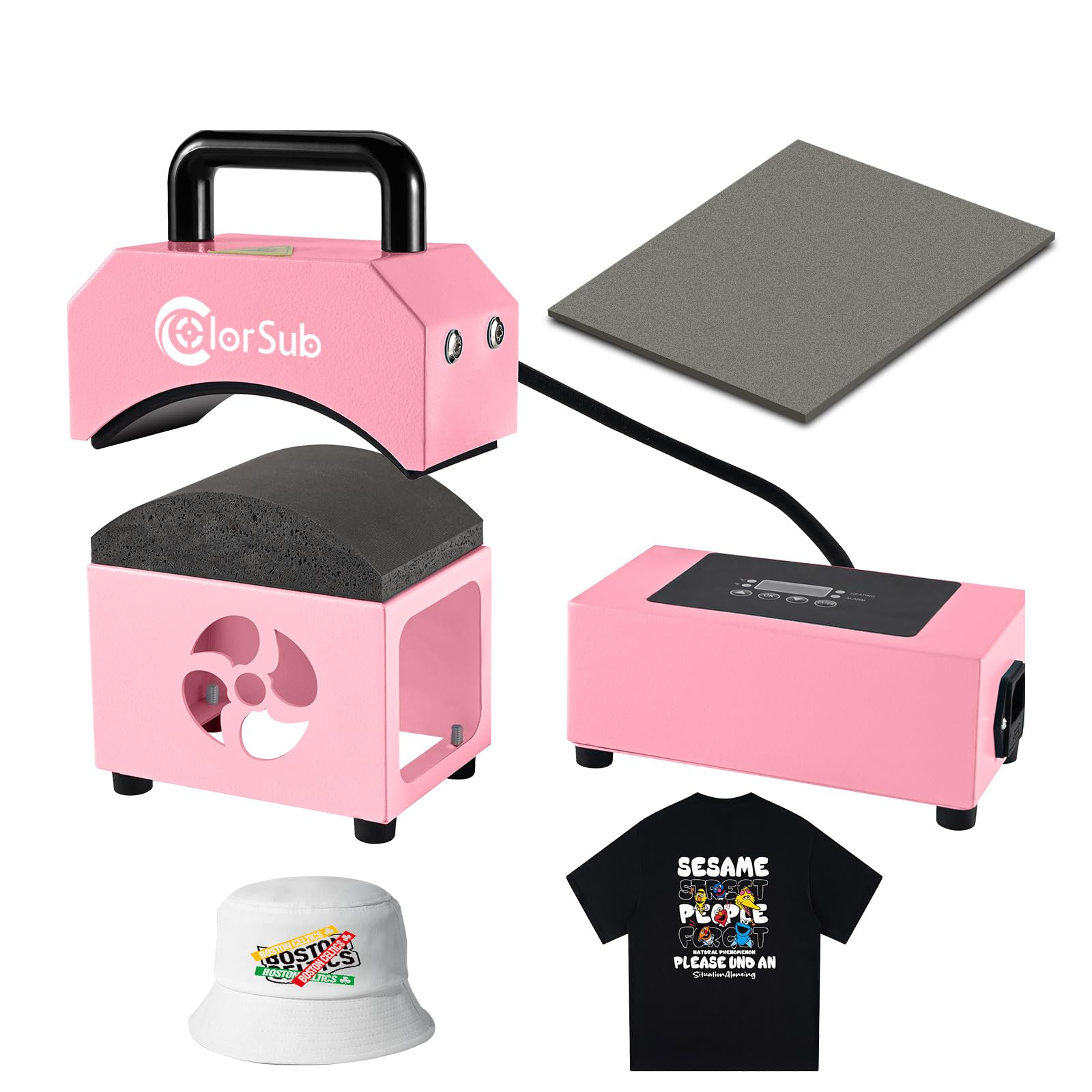 ColorSub Mini Hitzepresse für Kappen Rosa, Mütze Heißpresse Transferpresse Maschine mit Temperatur & Zeituhr Heat Presse Sublimationspresse Kurvige Druckmaschine für Baseballcaps mit Silikonmatte