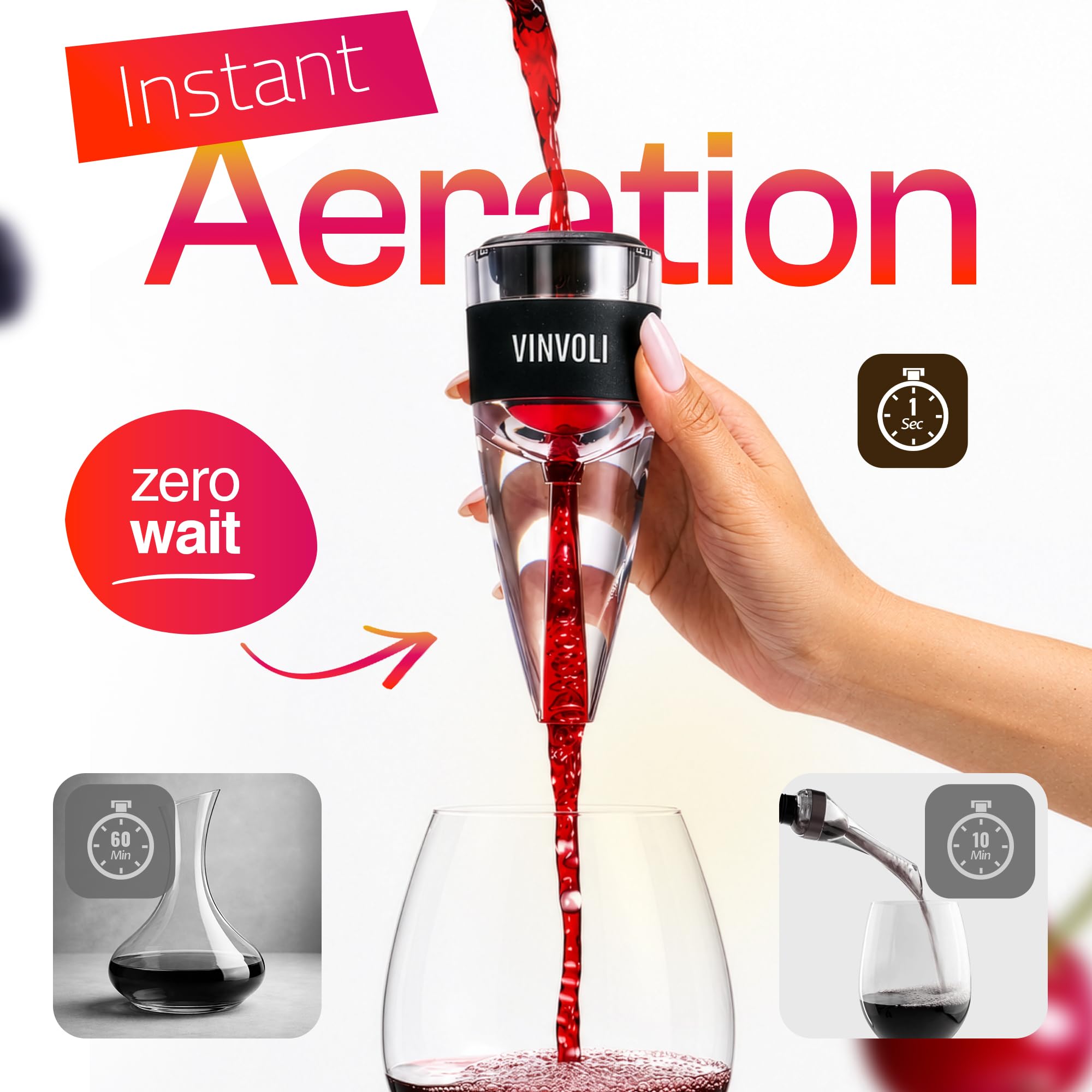 VINVOL I Aerator do wina - nowy luksusowy aerator powietrza do wina 2021 - napowietrzacz do karafki czerwonego wina - nalewacz do wina - filtr do wina zmiękczacz siarczynu - dekanter do wina do butelek wina - Ebook WineGuide