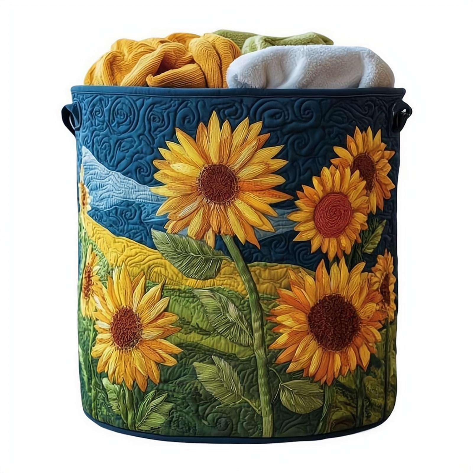 Quilted Laundry Basket With Handles,Boho Floral Fabric Storage Hamper,Multi-Functional Clothes Storage Basket,Large Soft Collapsible Quilted BasketS For Nursery,Bedroom,Laundry Room,Clothes & Toys